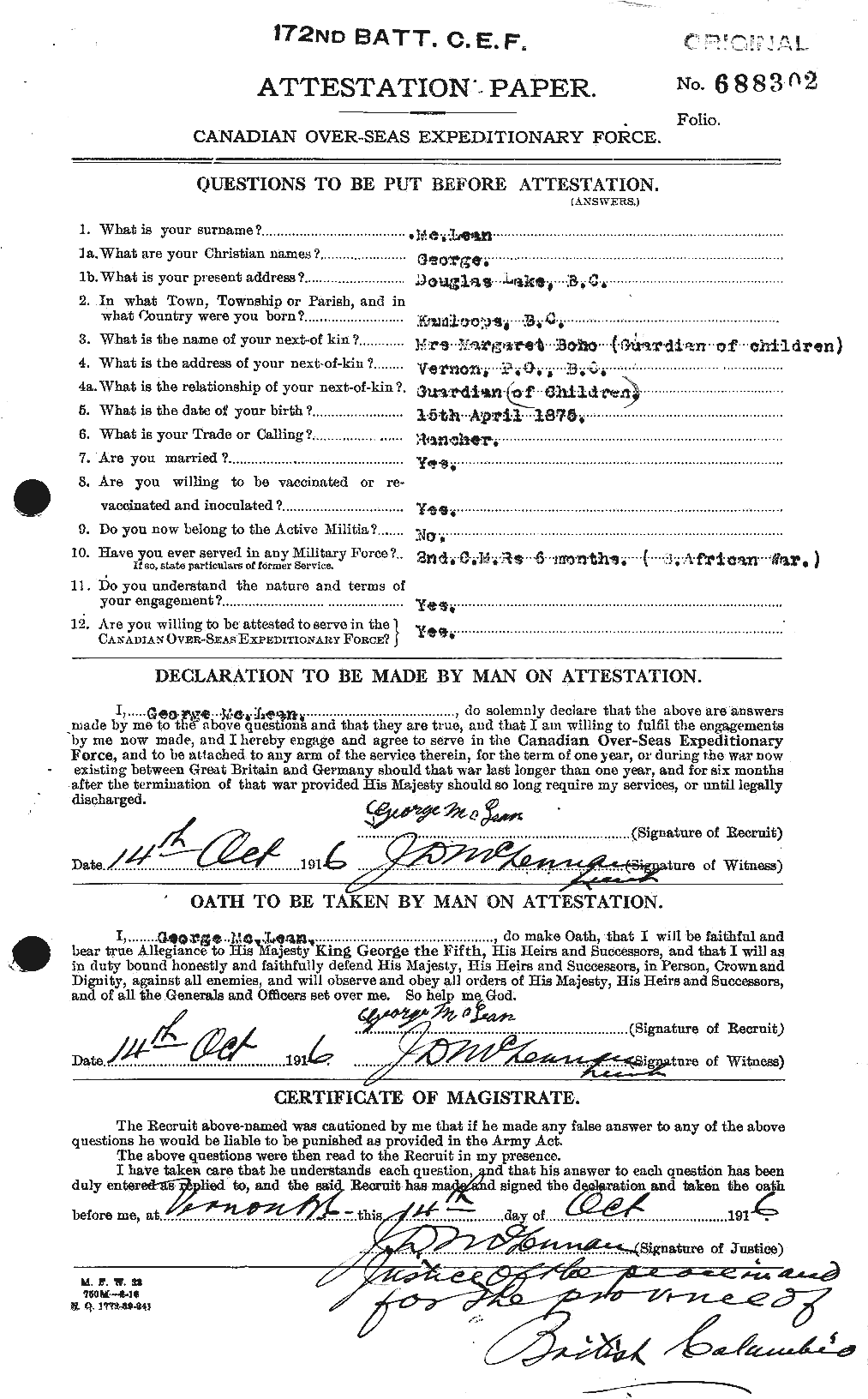 Personnel Records of the First World War - CEF 540260a