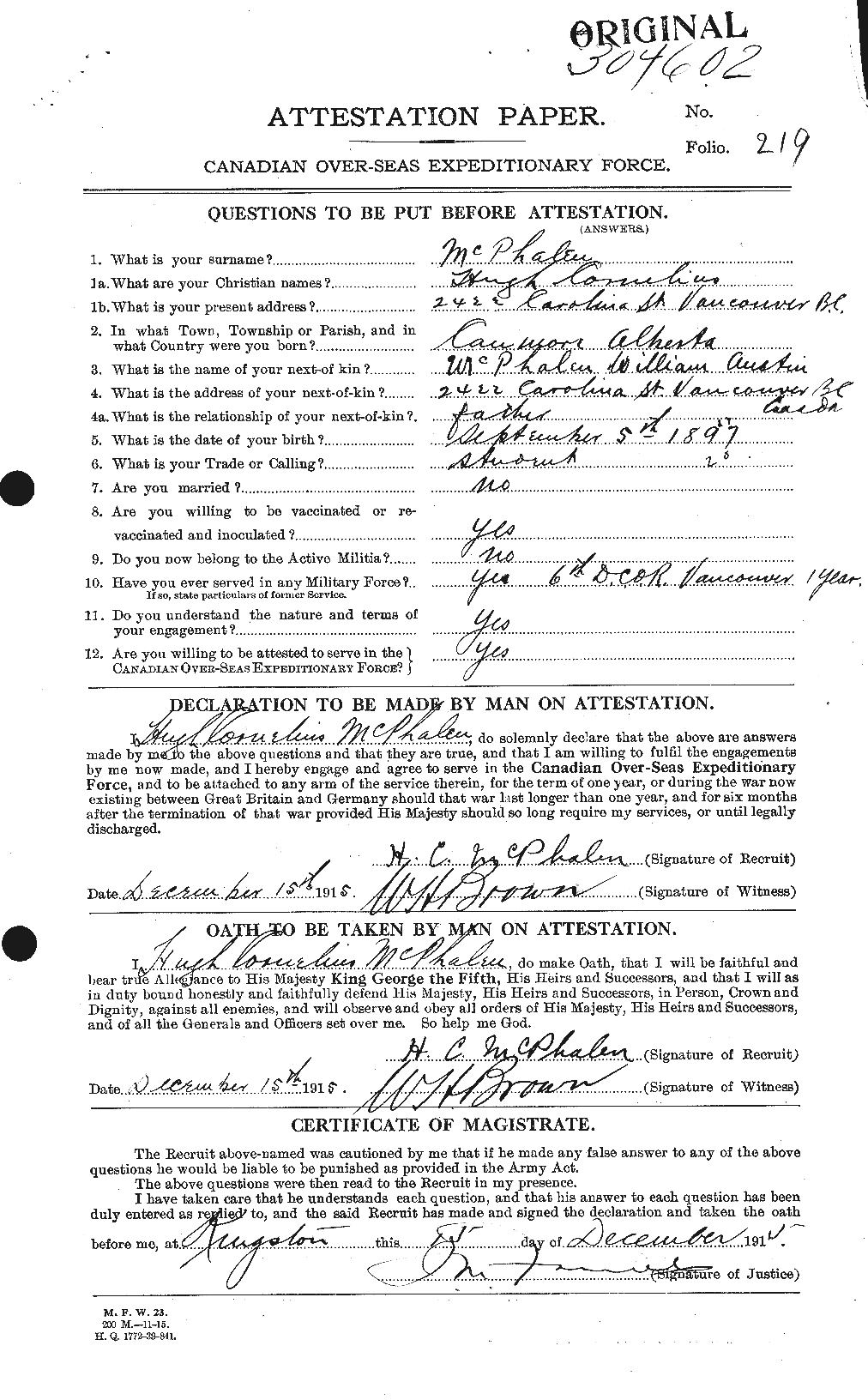 Personnel Records of the First World War - CEF 540938a