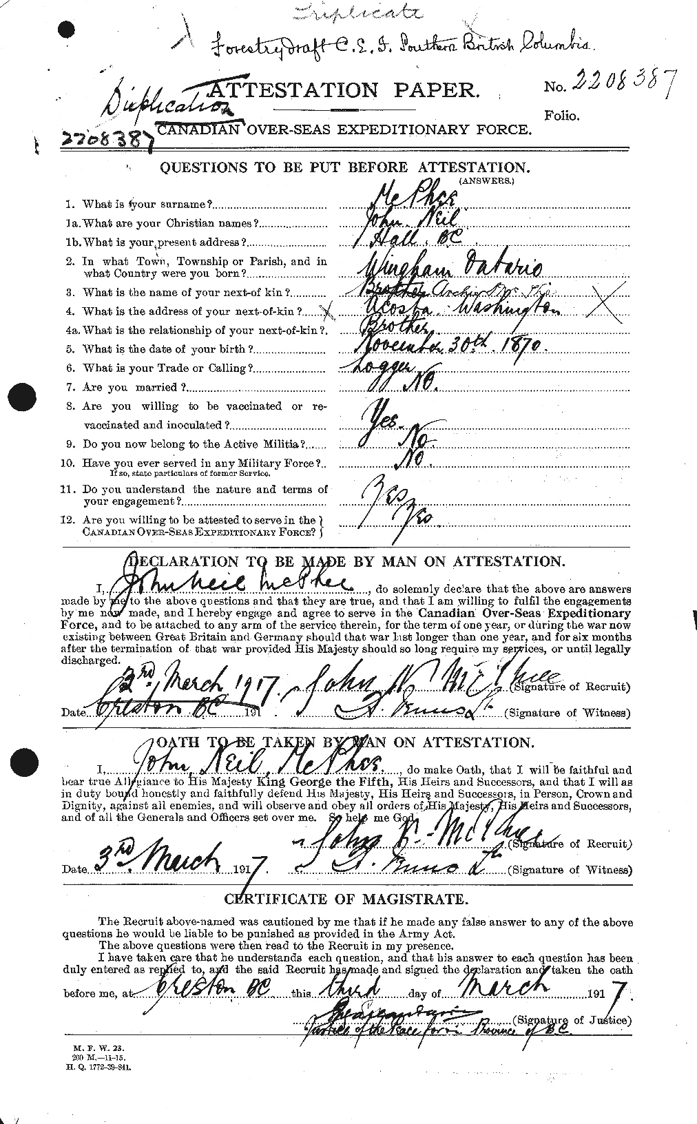 Personnel Records of the First World War - CEF 541123a