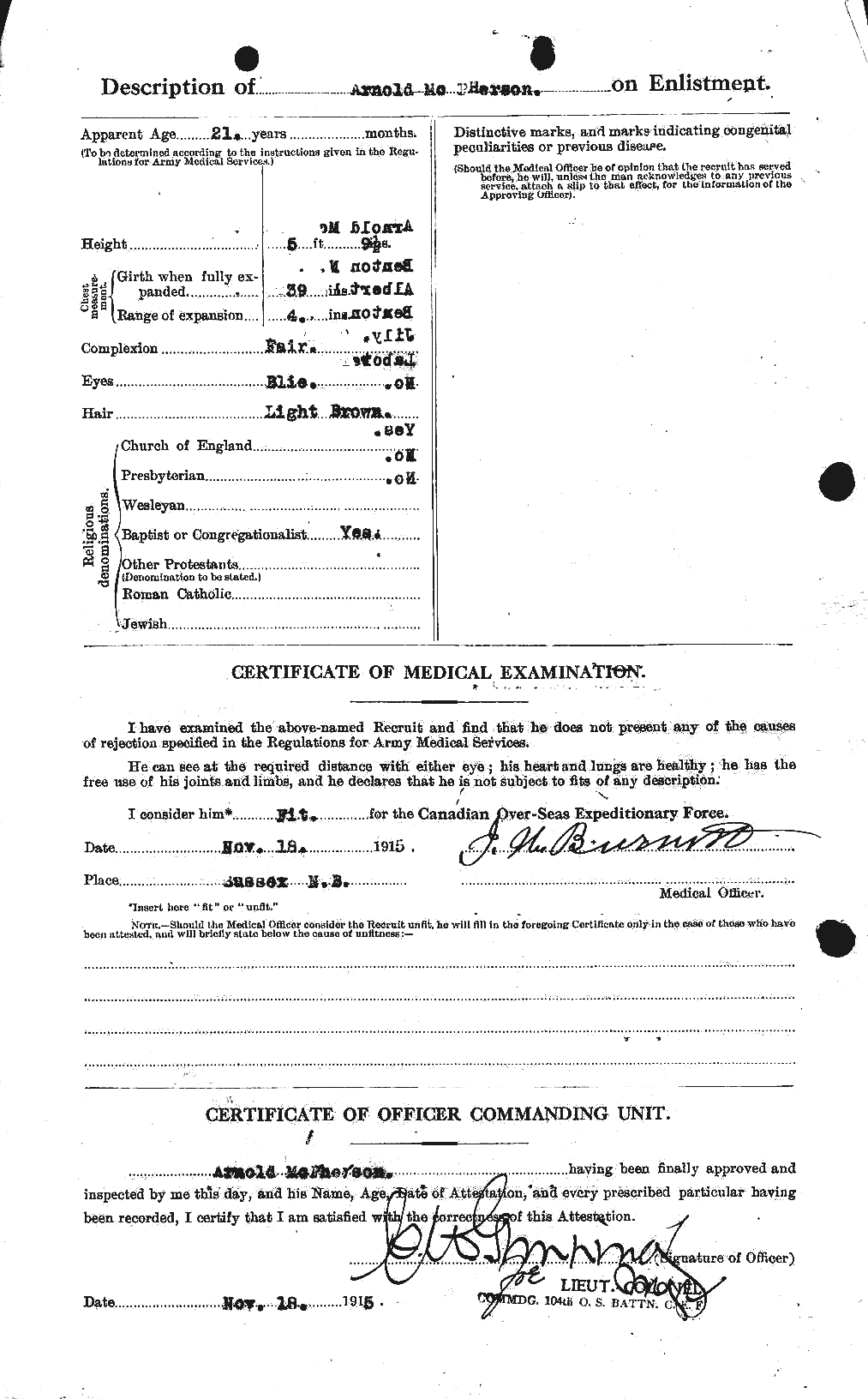 Dossiers du Personnel de la Première Guerre mondiale - CEC 541400b