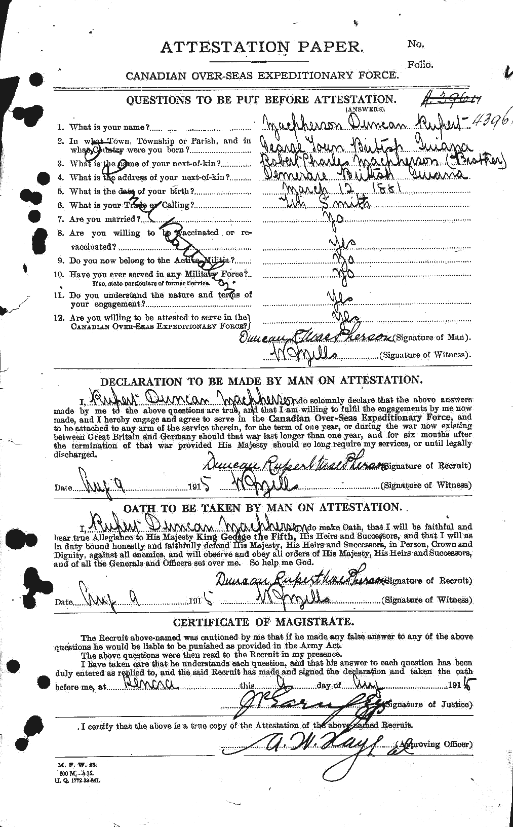 Dossiers du Personnel de la Première Guerre mondiale - CEC 541517a