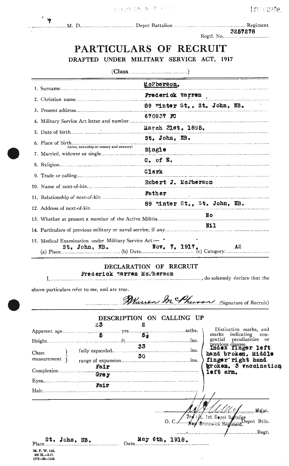 Dossiers du Personnel de la Première Guerre mondiale - CEC 541546a