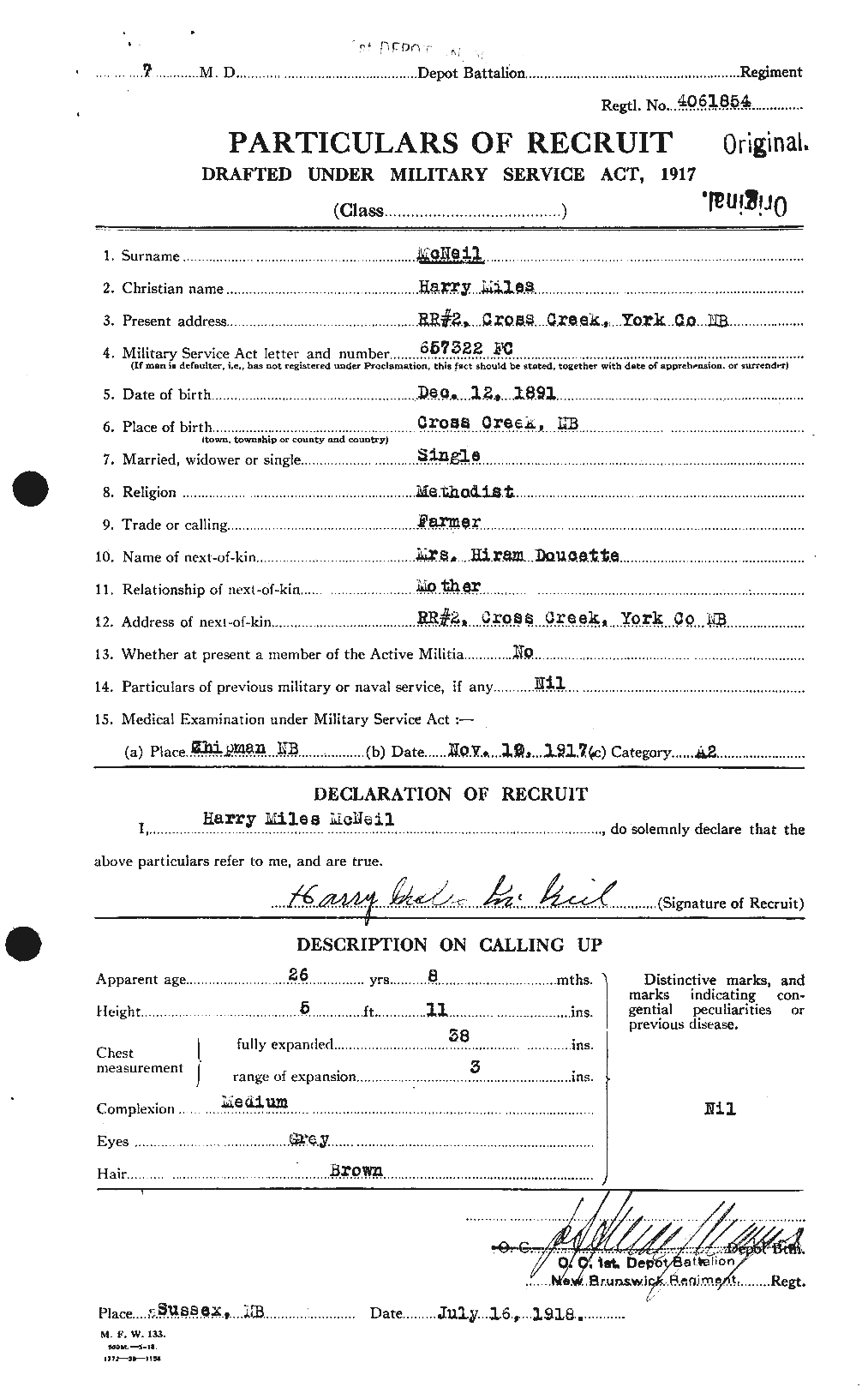 Dossiers du Personnel de la Première Guerre mondiale - CEC 541836a