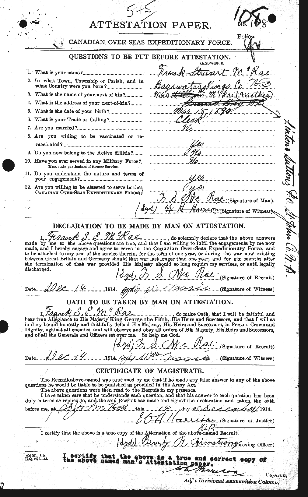 Personnel Records of the First World War - CEF 542720a