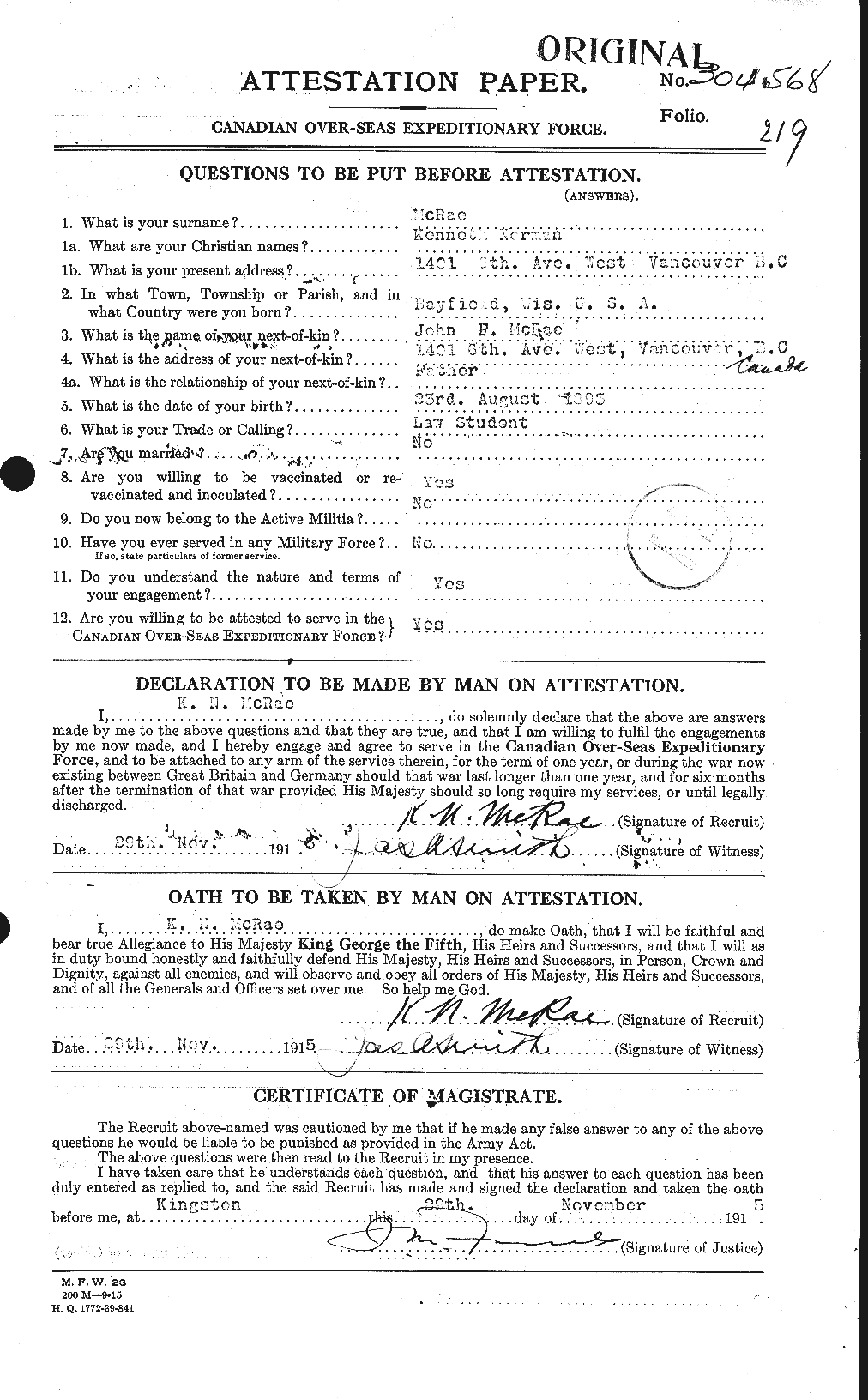 Personnel Records of the First World War - CEF 542863a