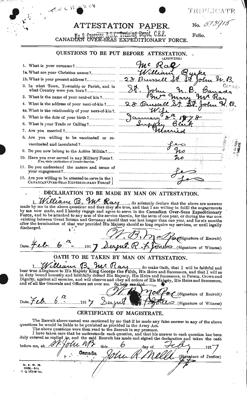 Dossiers du Personnel de la Première Guerre mondiale - CEC 542985a