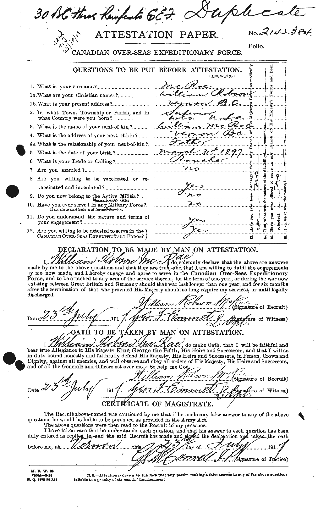 Personnel Records of the First World War - CEF 542999a