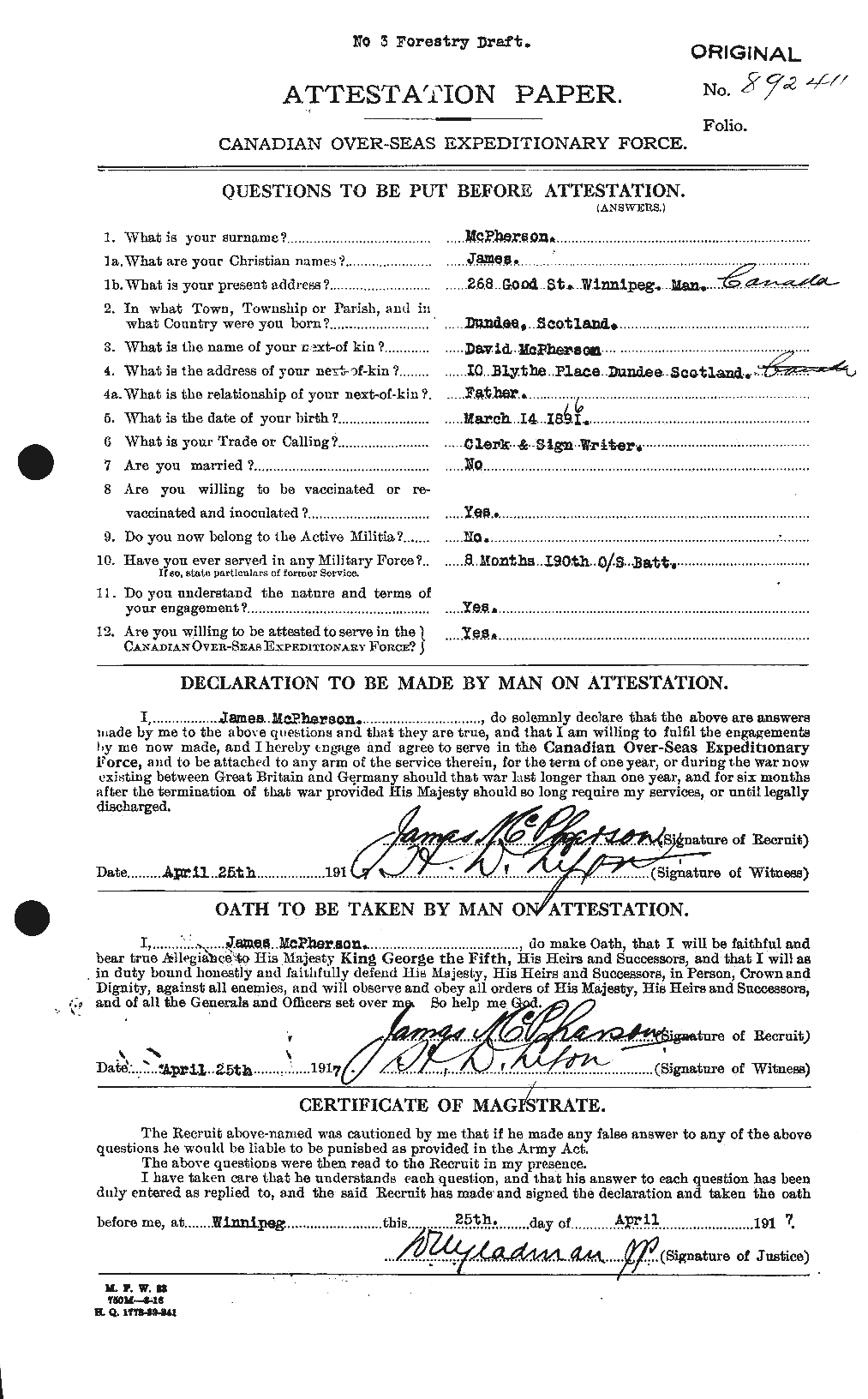Personnel Records of the First World War - CEF 543068a