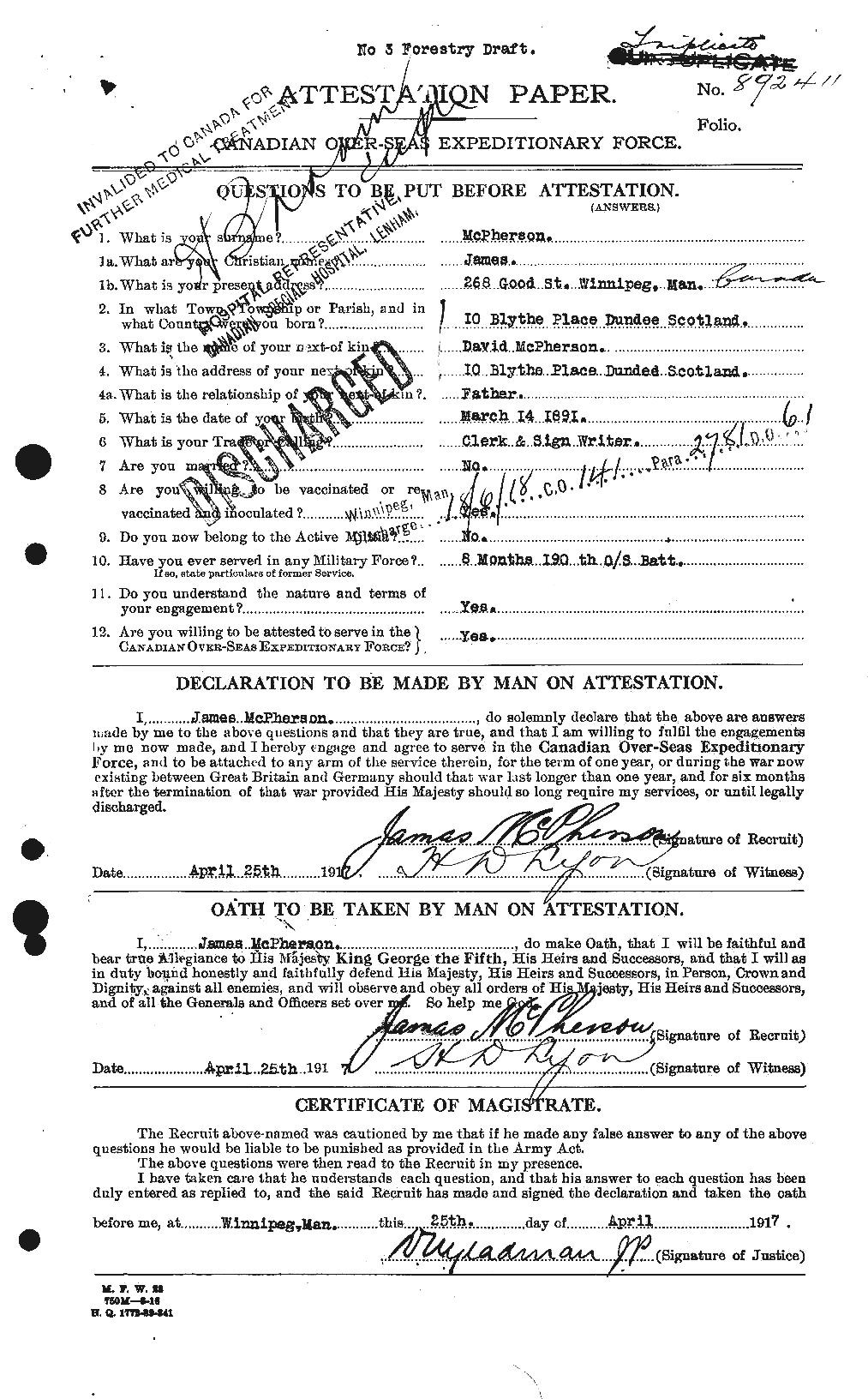 Personnel Records of the First World War - CEF 543069a