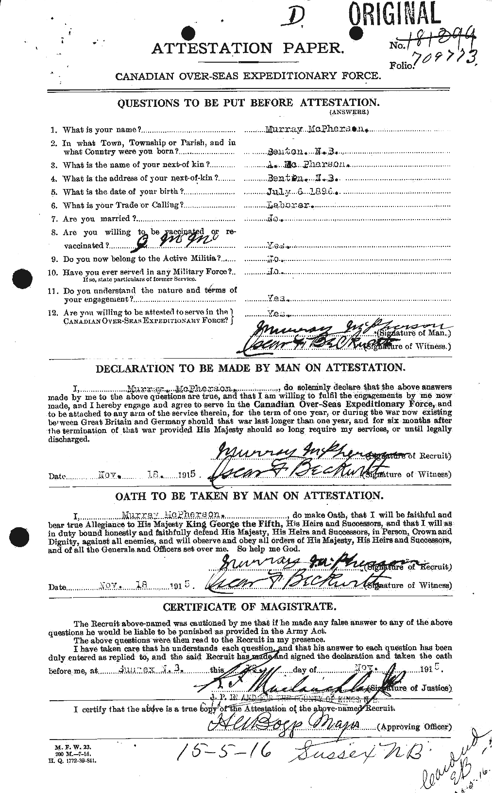 Dossiers du Personnel de la Première Guerre mondiale - CEC 543213a