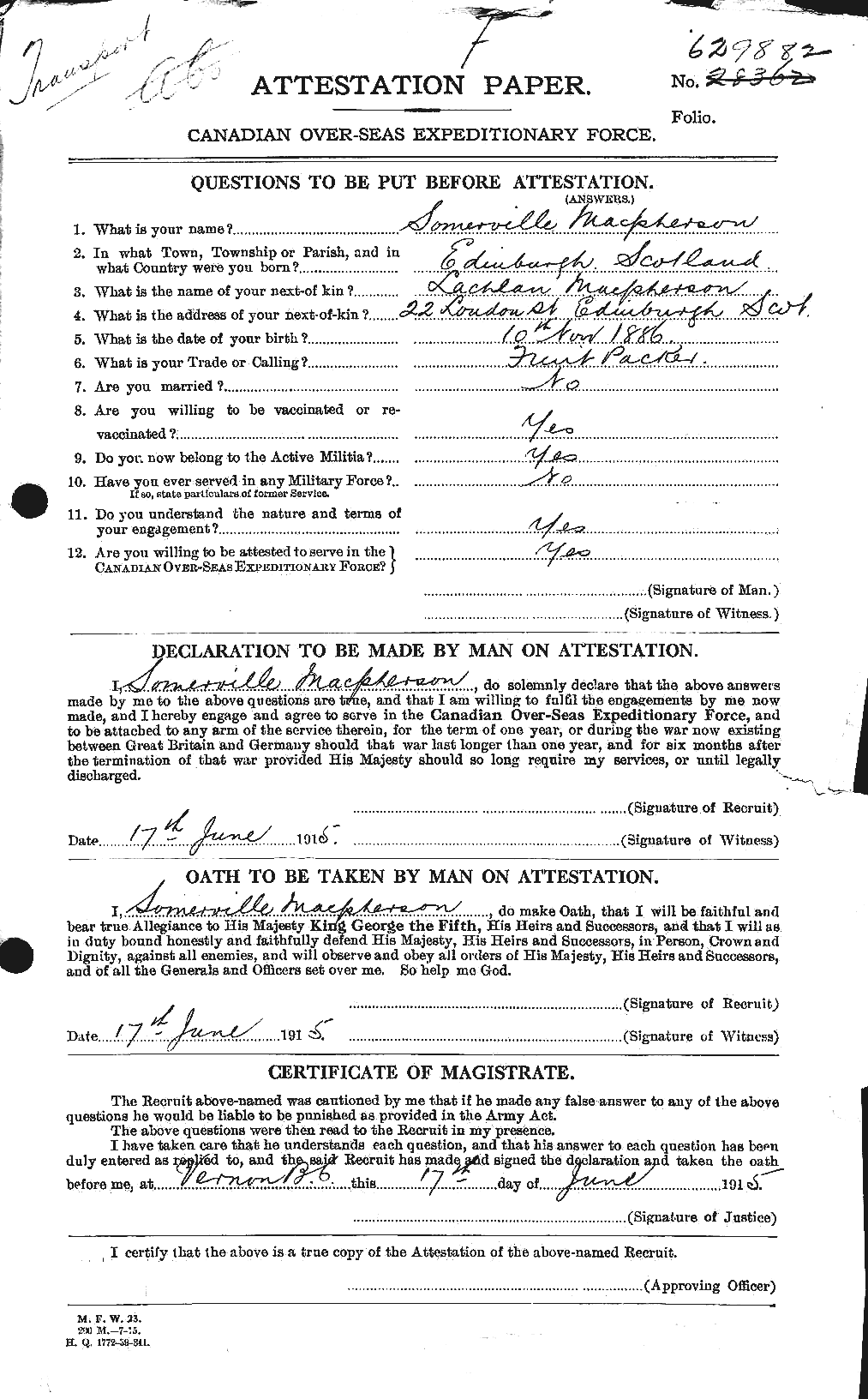 Personnel Records of the First World War - CEF 543295a