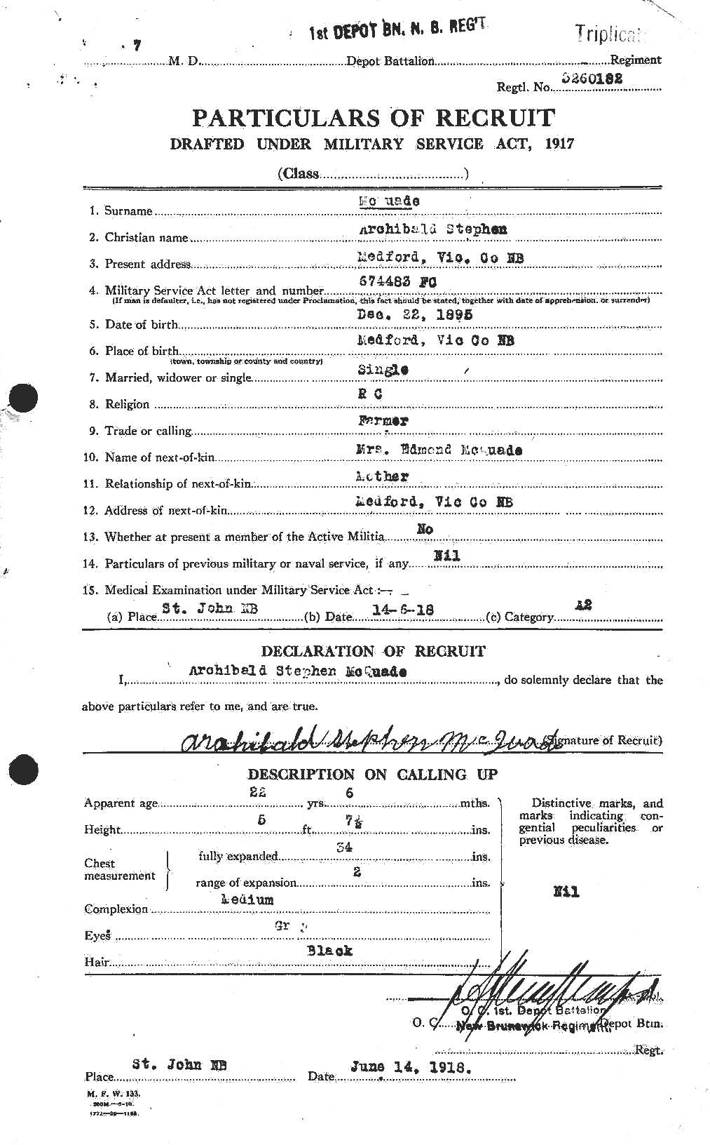 Dossiers du Personnel de la Première Guerre mondiale - CEC 543407a