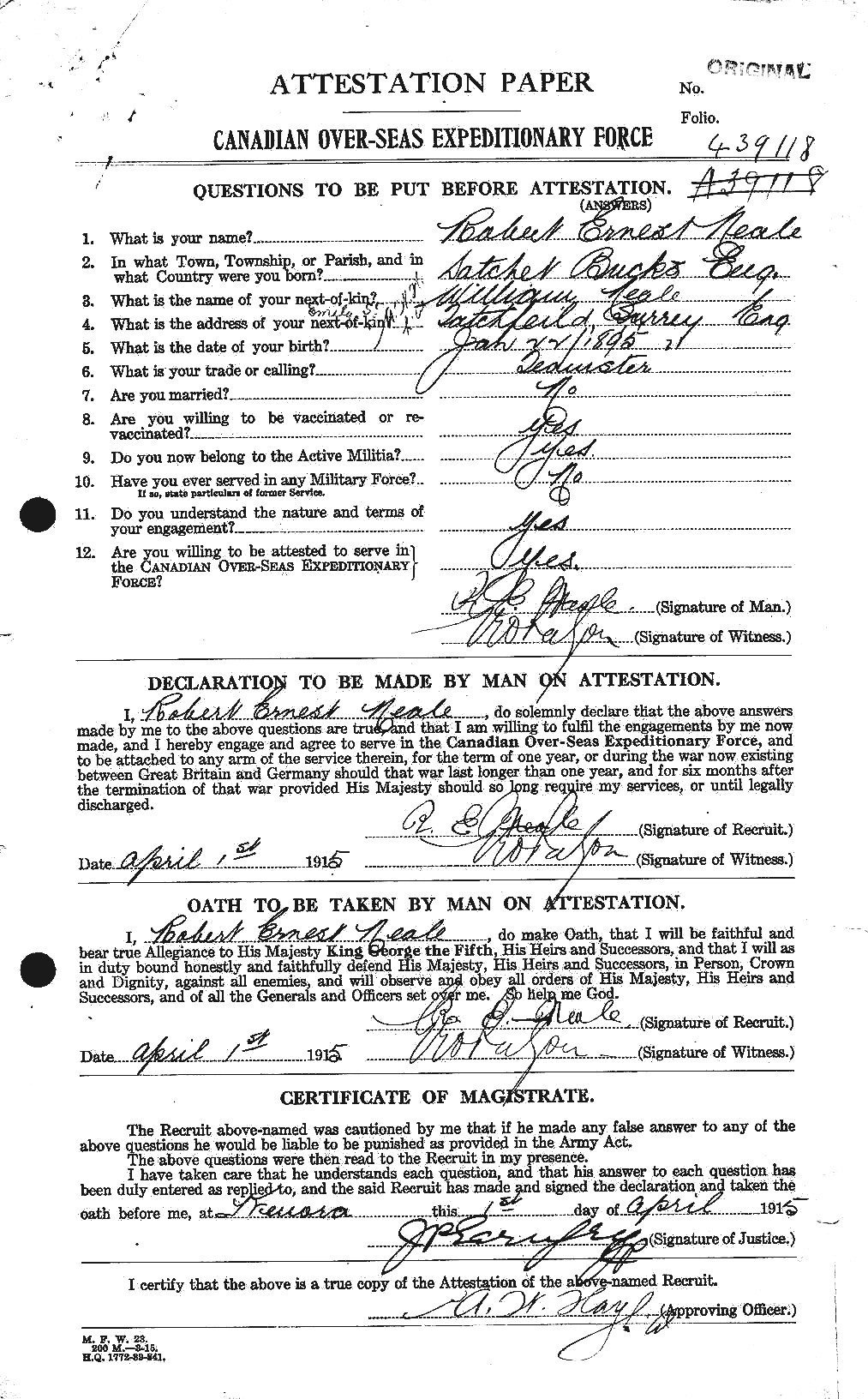 Personnel Records of the First World War - CEF 543609a