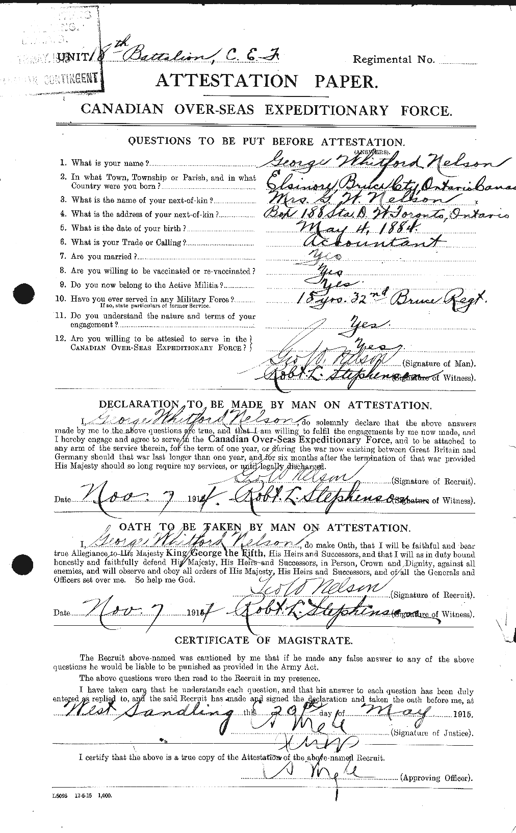 Personnel Records of the First World War - CEF 543810a