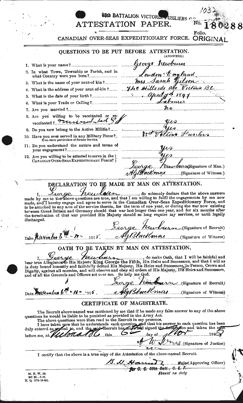 Dossiers du Personnel de la Première Guerre mondiale - CEC 544108a