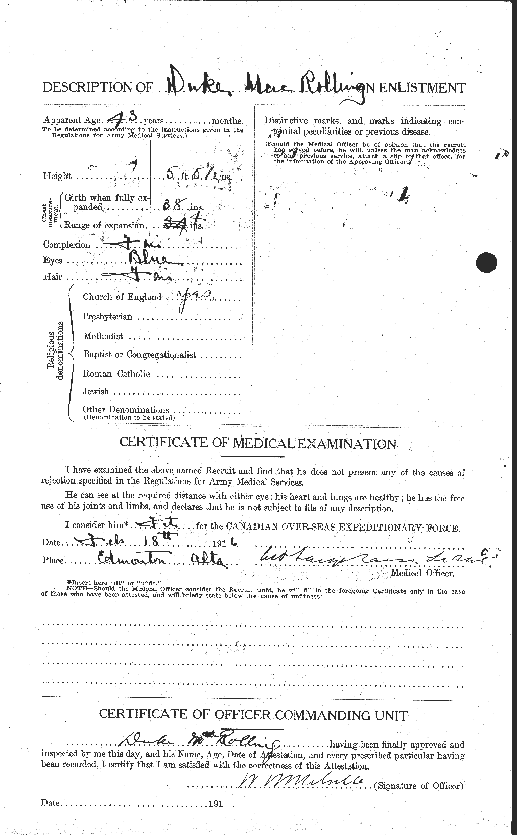 Dossiers du Personnel de la Première Guerre mondiale - CEC 544760b