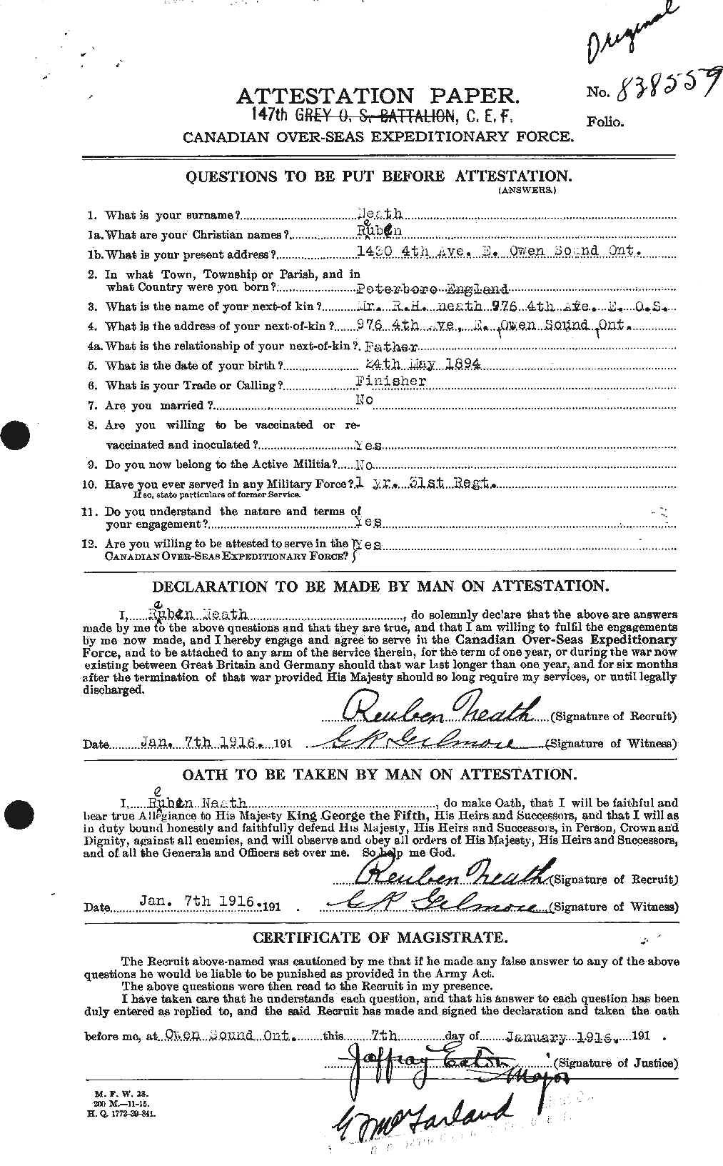 Dossiers du Personnel de la Première Guerre mondiale - CEC 545072a