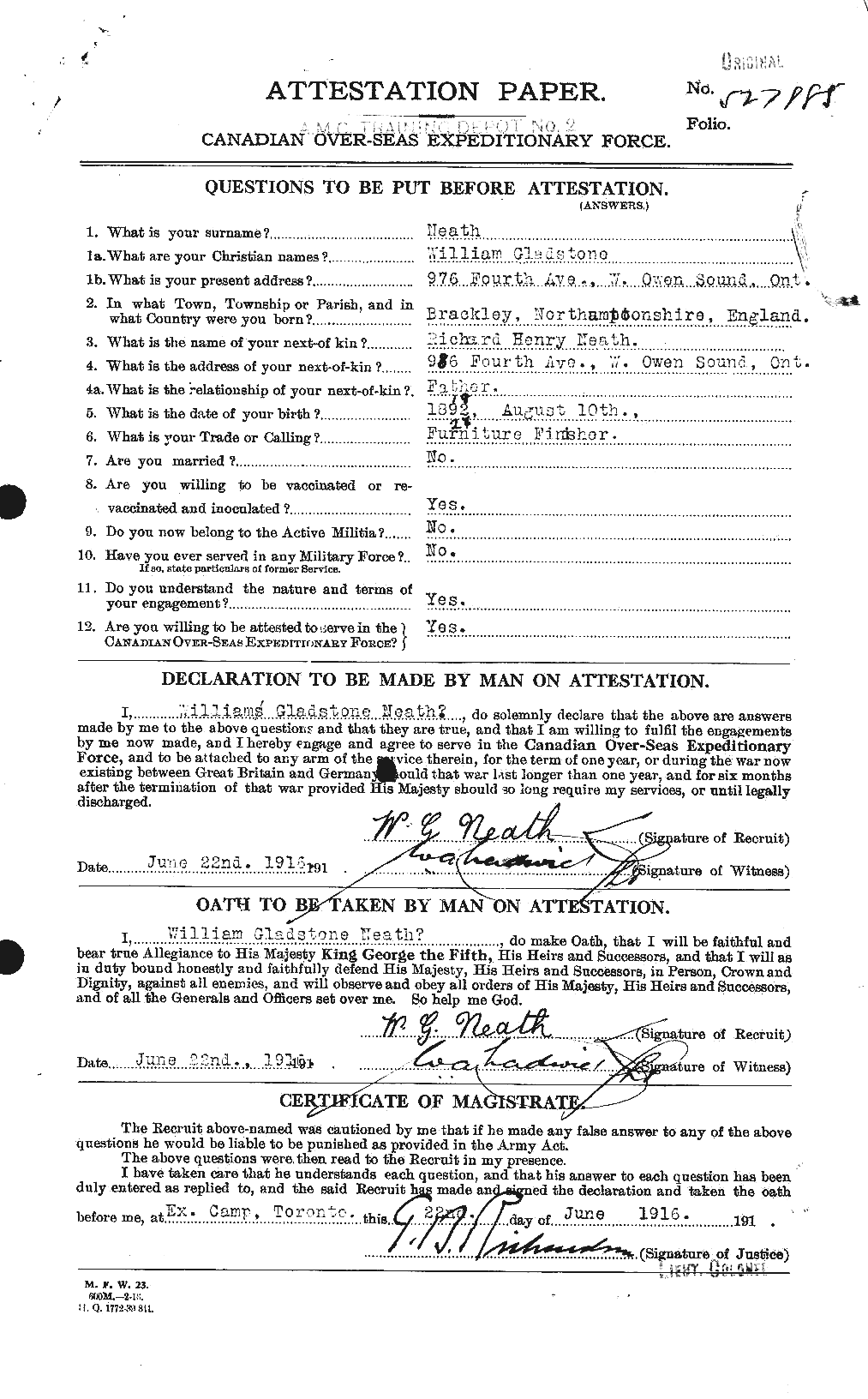 Dossiers du Personnel de la Première Guerre mondiale - CEC 545074a