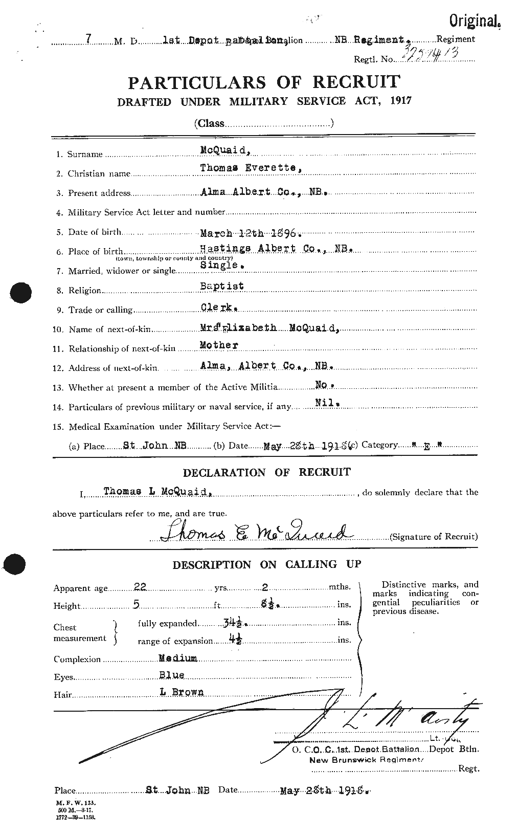Dossiers du Personnel de la Première Guerre mondiale - CEC 545731a