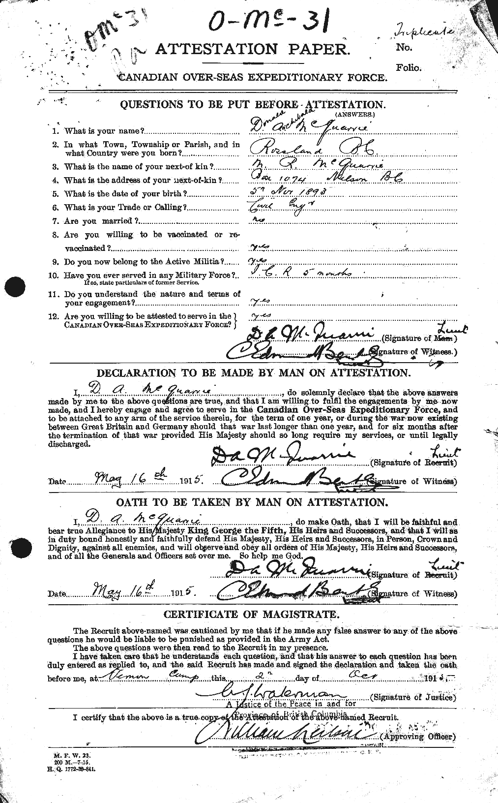 Personnel Records of the First World War - CEF 545778a