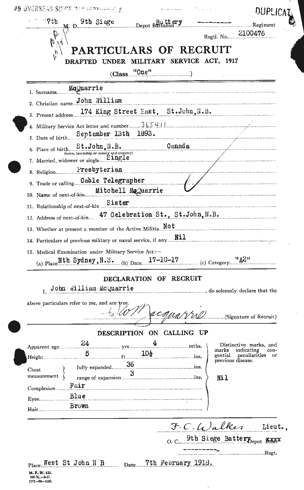 Dossiers du Personnel de la Première Guerre mondiale - CEC 545829a