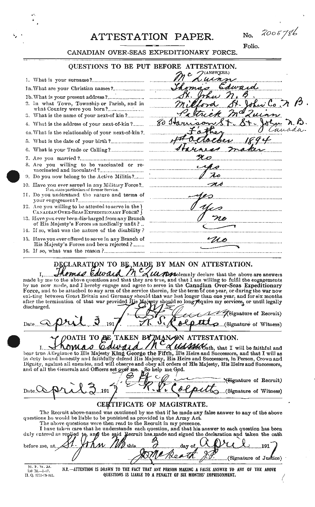 Personnel Records of the First World War - CEF 546051a