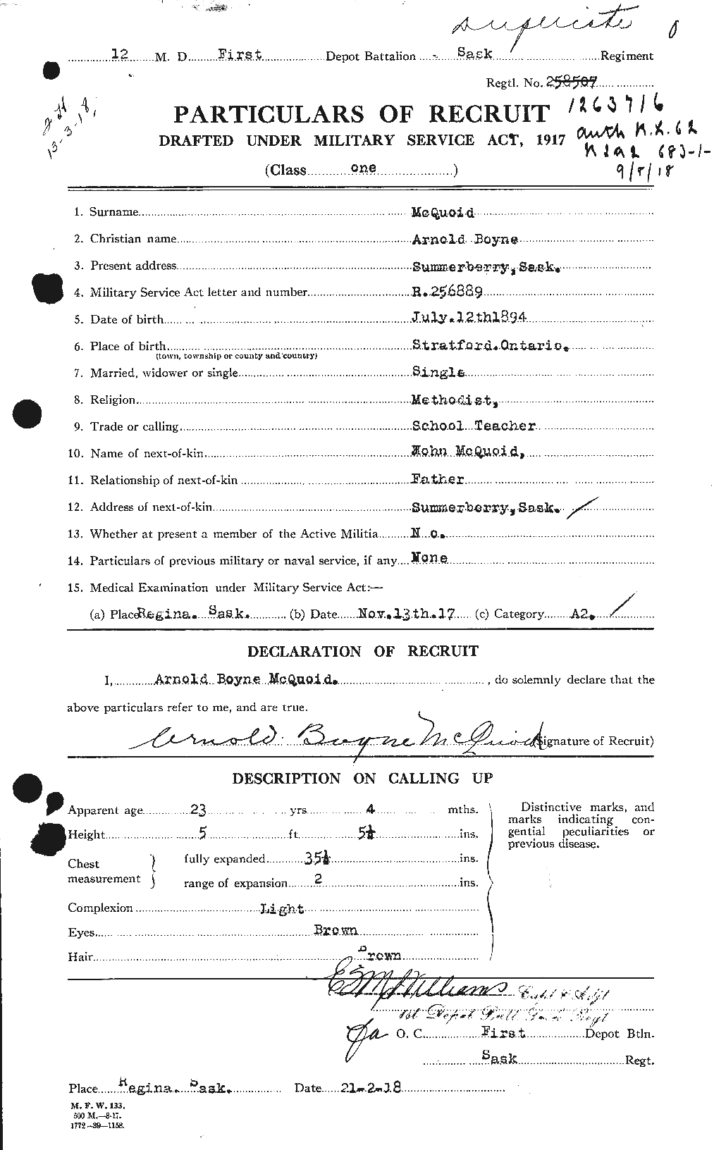 Dossiers du Personnel de la Première Guerre mondiale - CEC 546069a