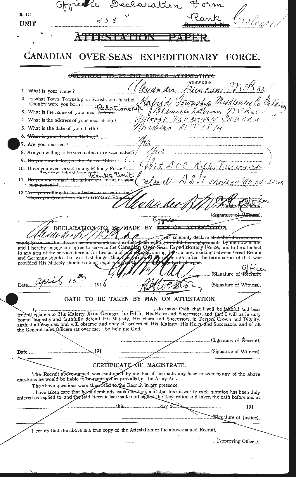 Dossiers du Personnel de la Première Guerre mondiale - CEC 546105a