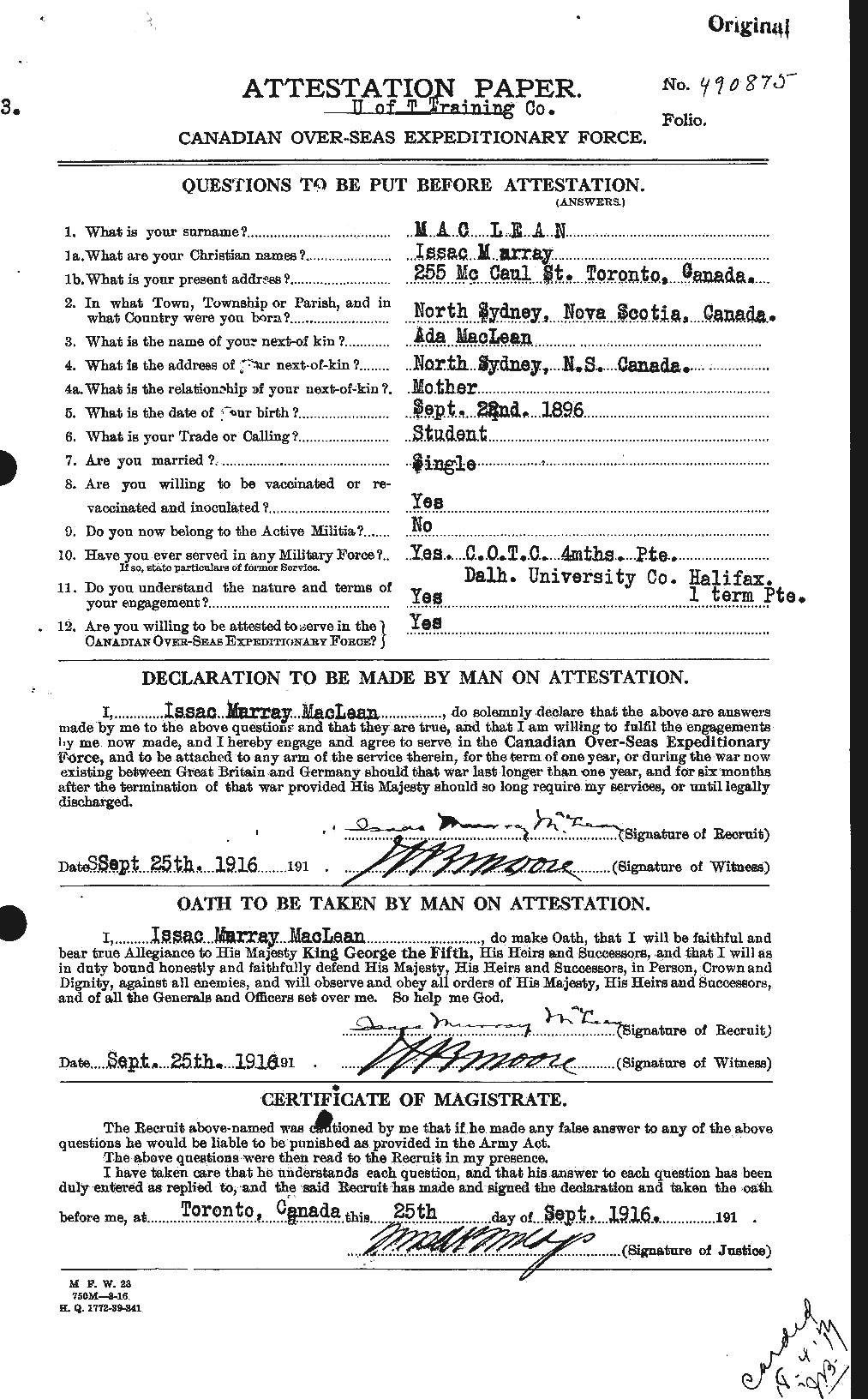 Personnel Records of the First World War - CEF 546166a