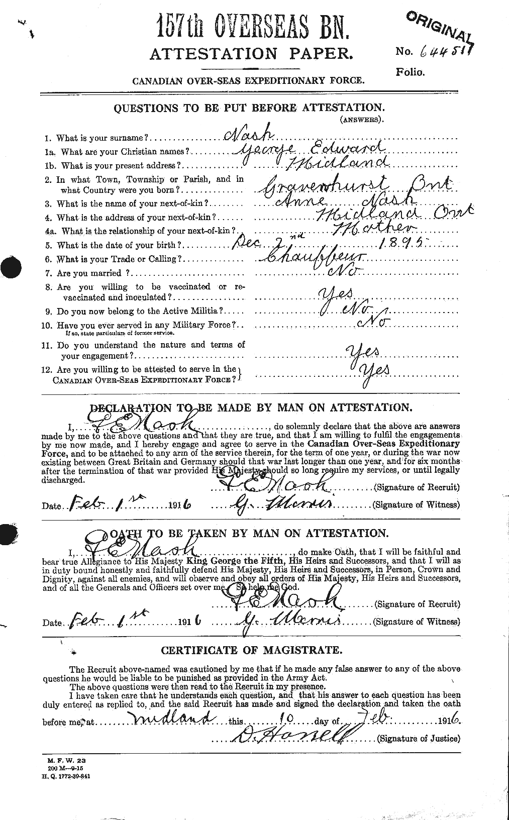 Dossiers du Personnel de la Première Guerre mondiale - CEC 548965a