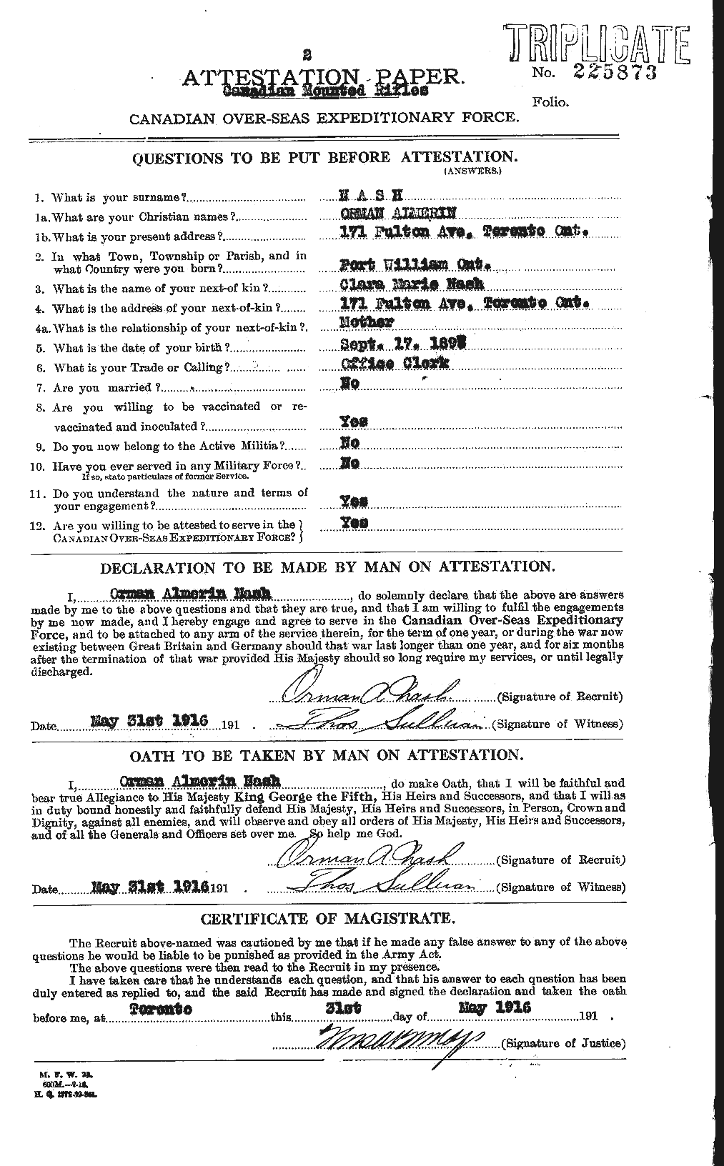 Dossiers du Personnel de la Première Guerre mondiale - CEC 549022a