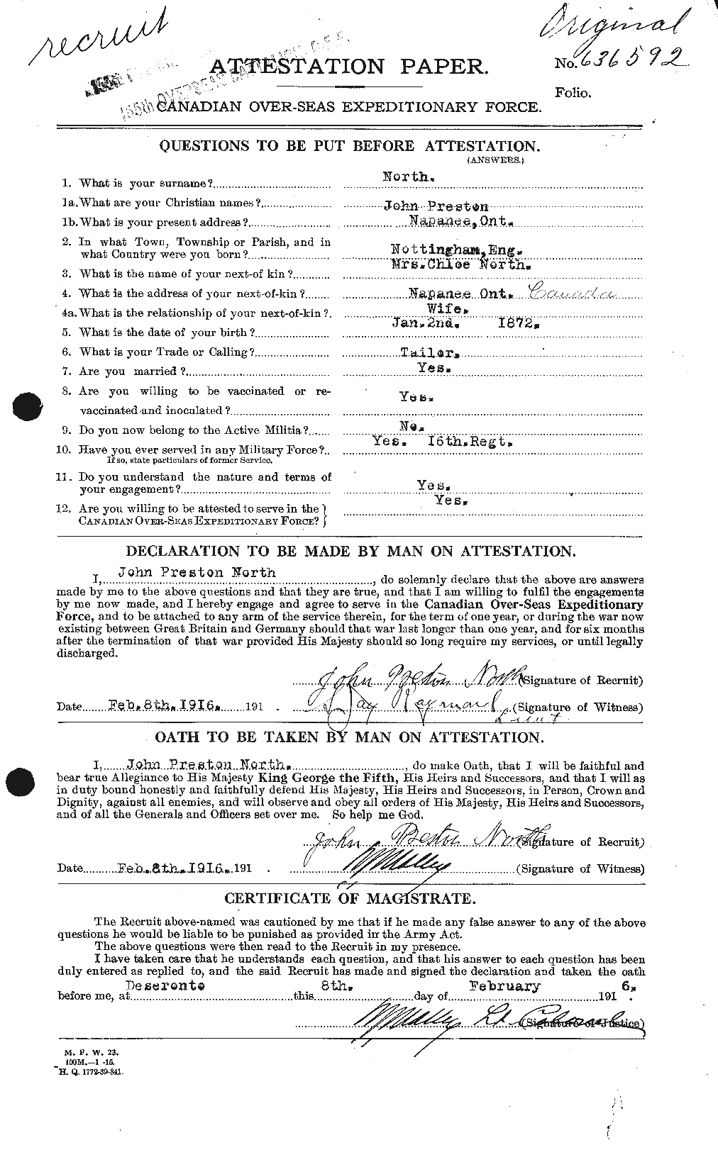 Dossiers du Personnel de la Première Guerre mondiale - CEC 549914a