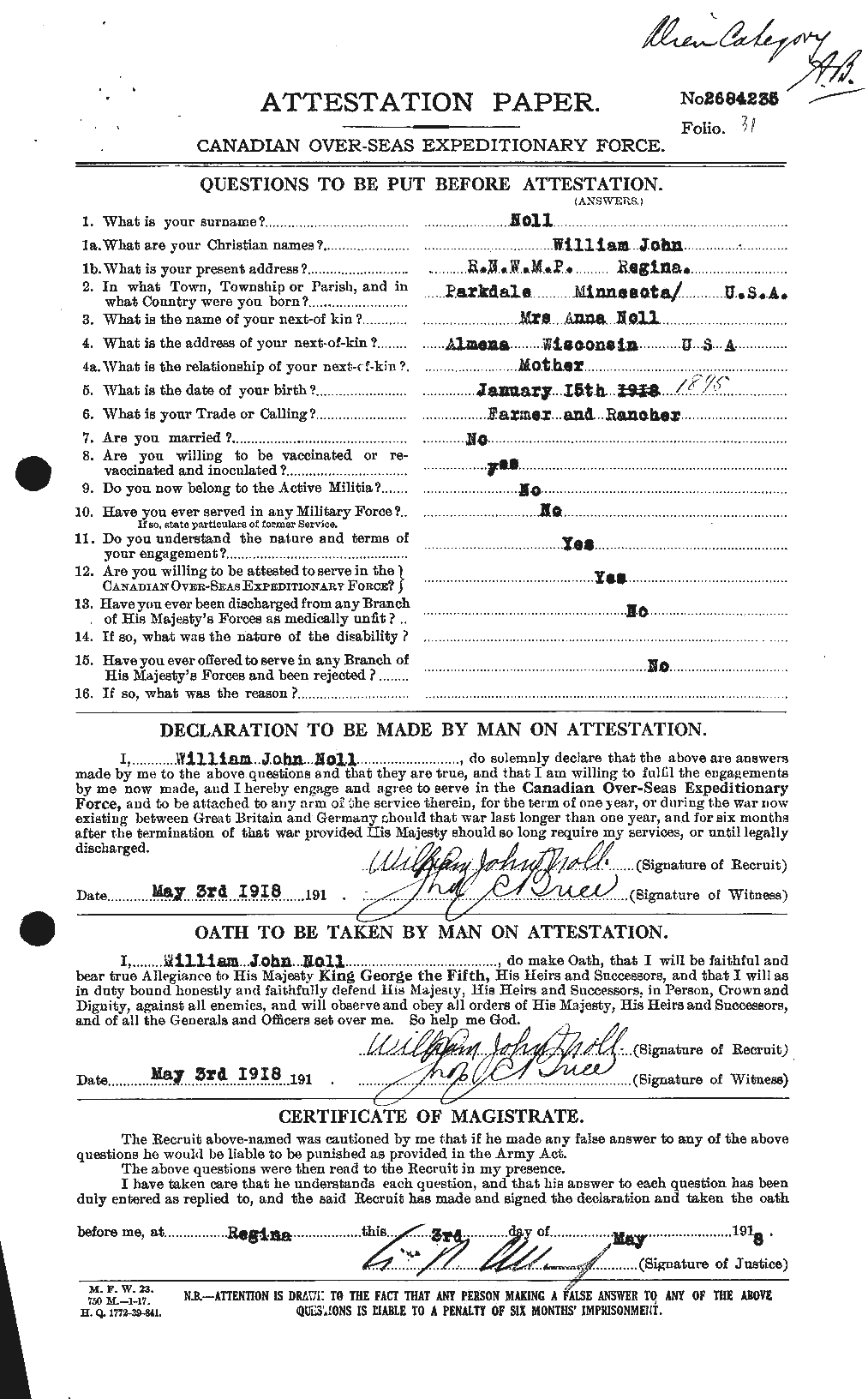 Personnel Records of the First World War - CEF 550055a