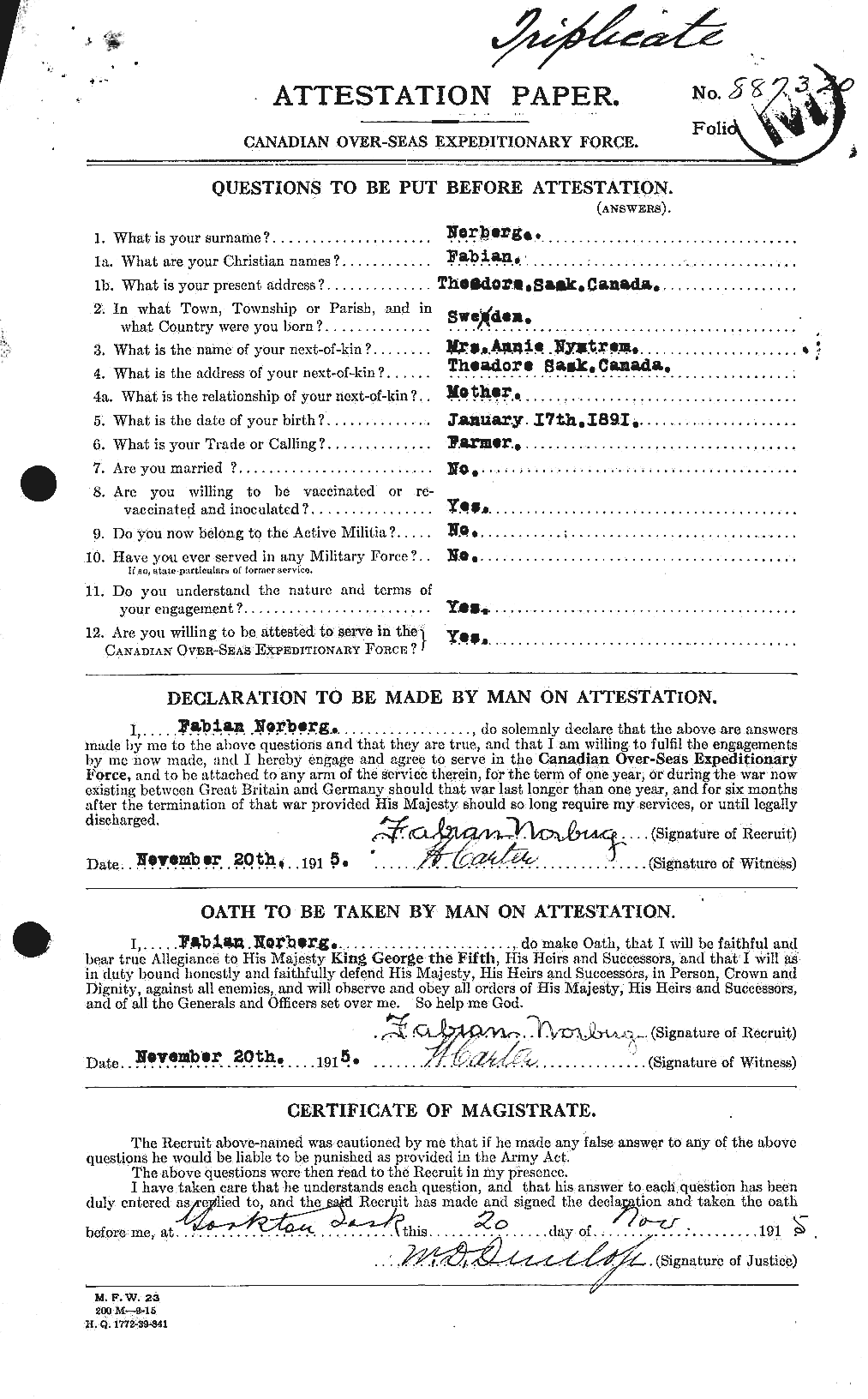 Dossiers du Personnel de la Première Guerre mondiale - CEC 550160a