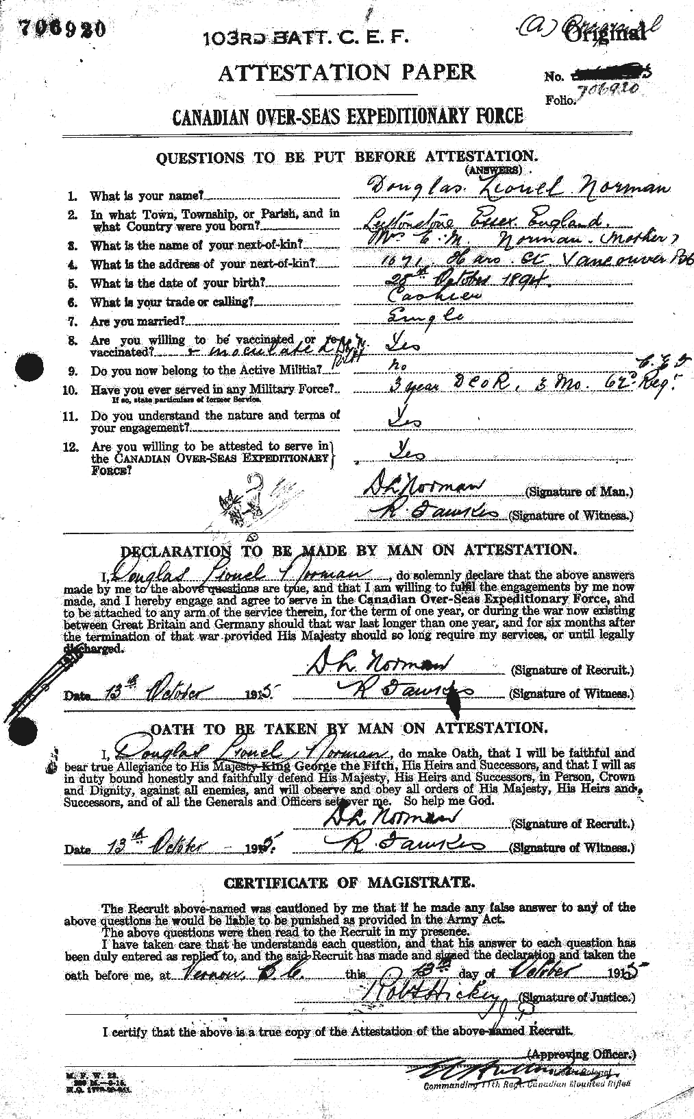 Personnel Records of the First World War - CEF 552070a