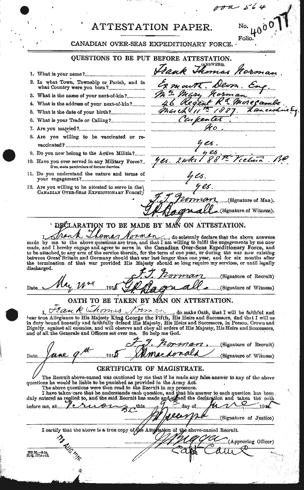 Personnel Records of the First World War - CEF 552092a