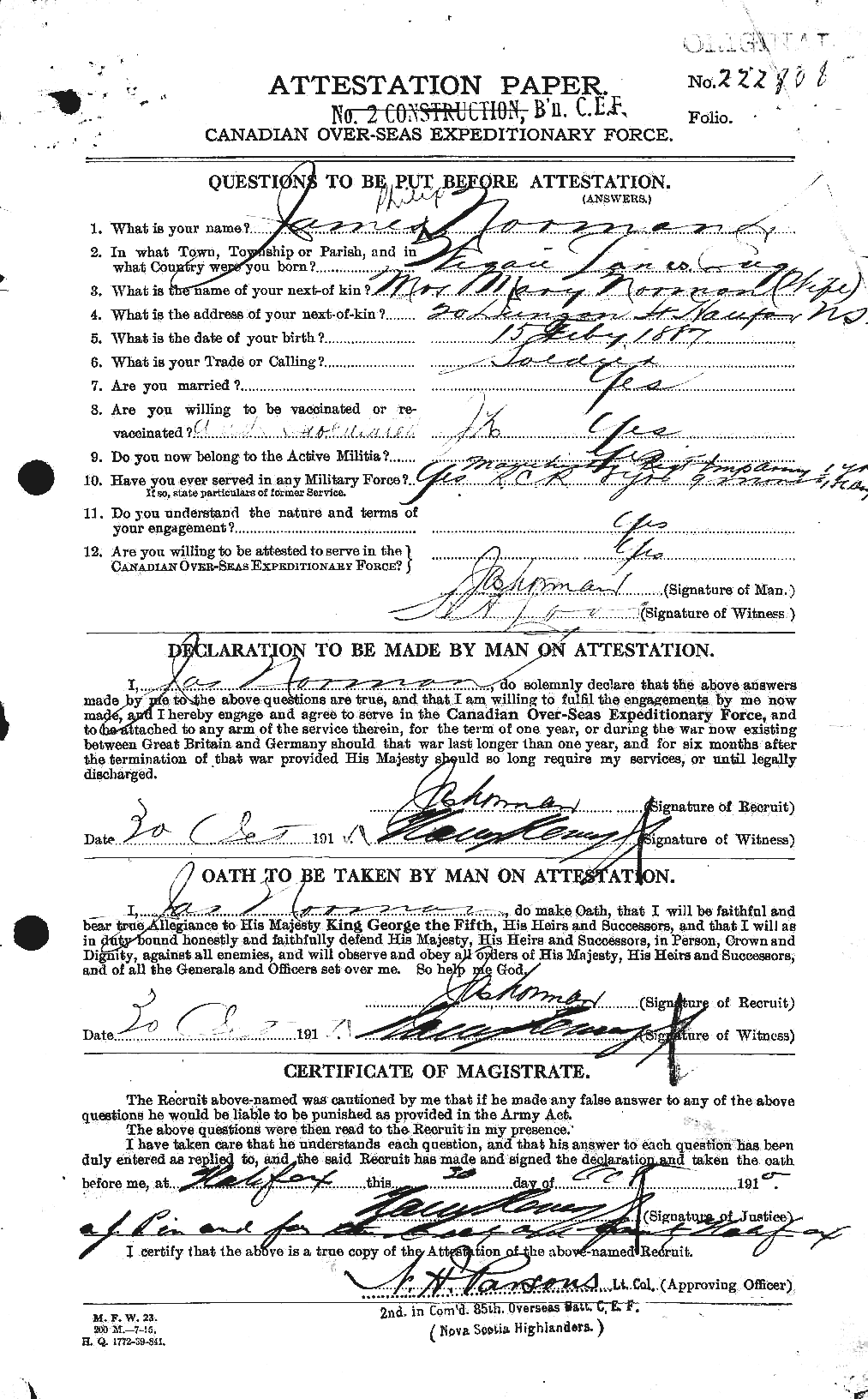 Personnel Records of the First World War - CEF 552134a