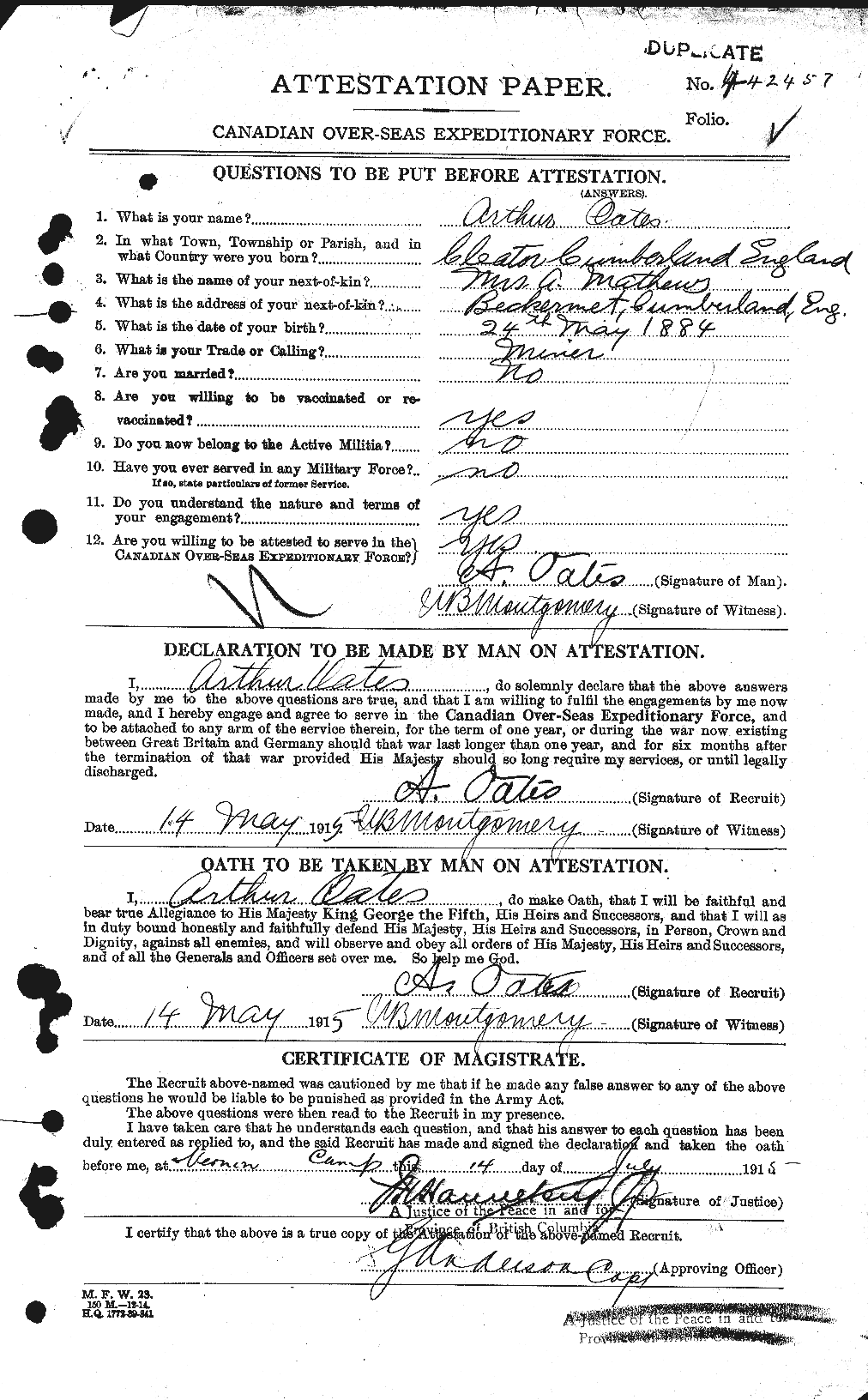Personnel Records of the First World War - CEF 552534a
