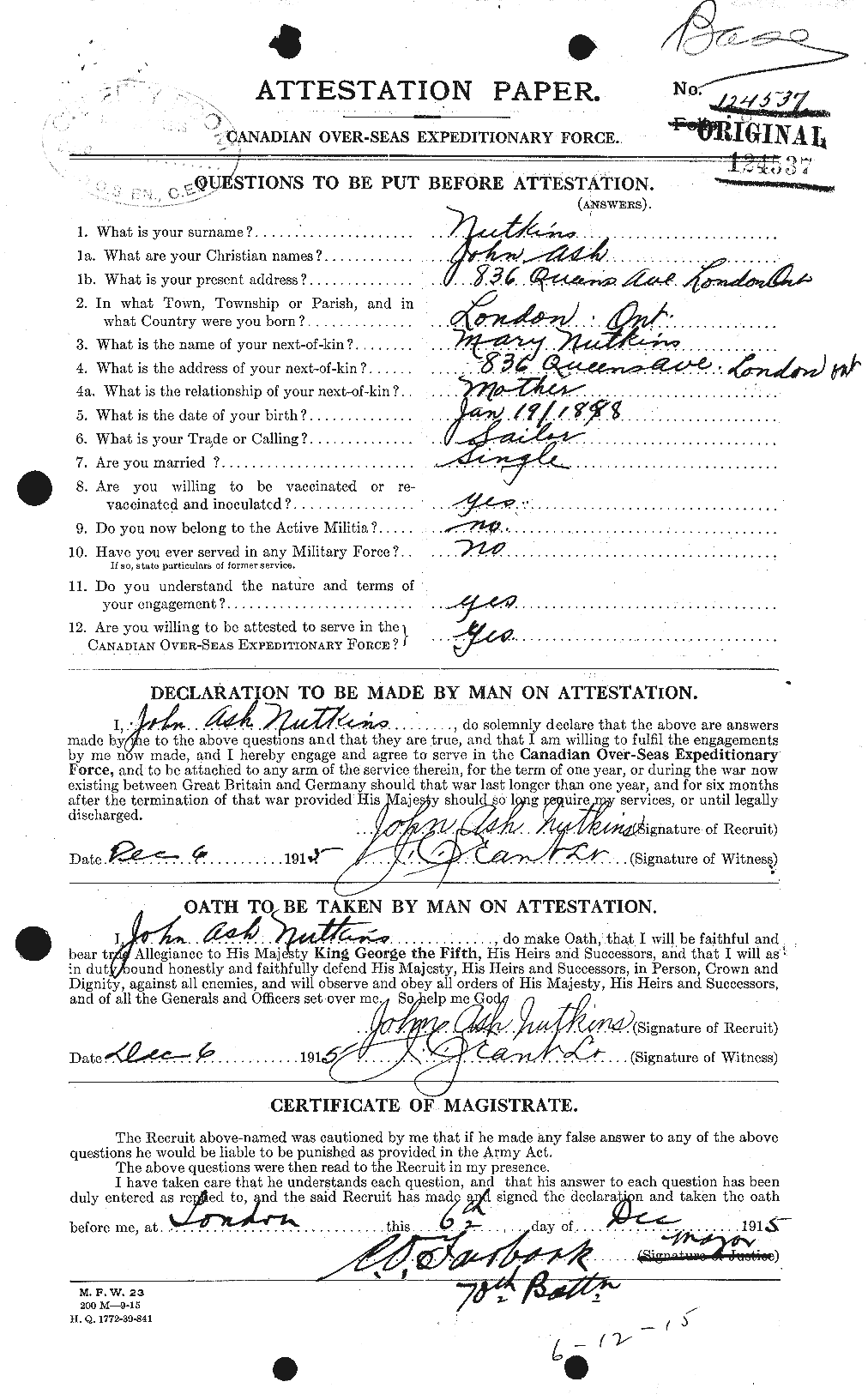 Personnel Records of the First World War - CEF 553411a