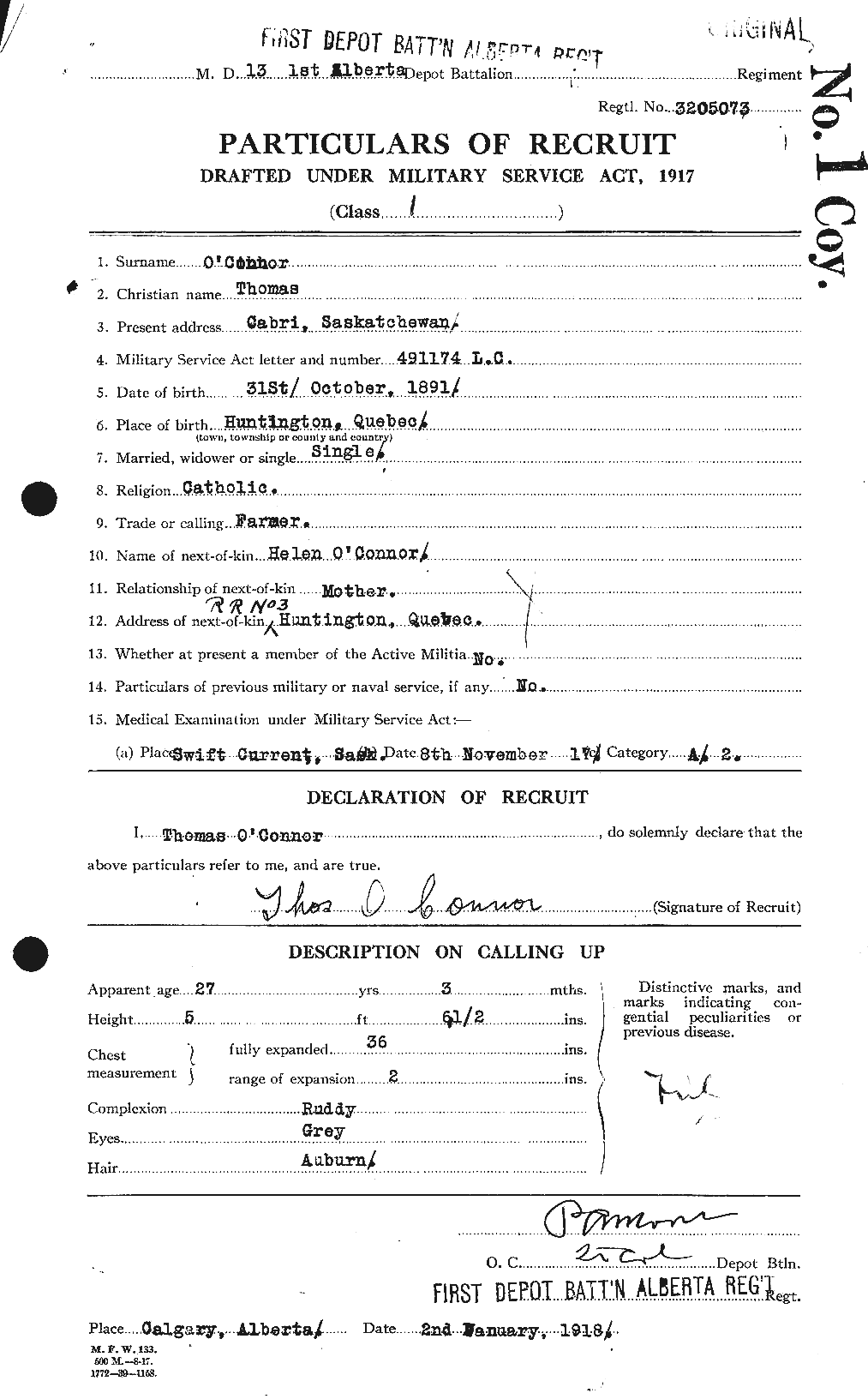 Dossiers du Personnel de la Première Guerre mondiale - CEC 553963a