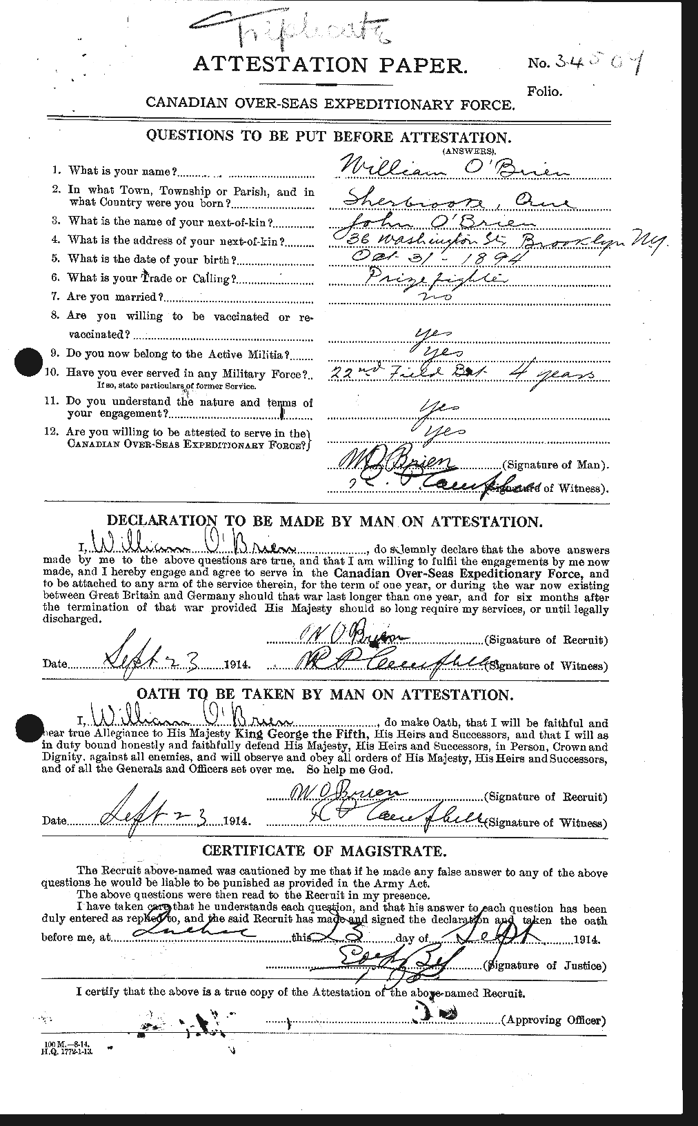 Personnel Records of the First World War - CEF 555016a