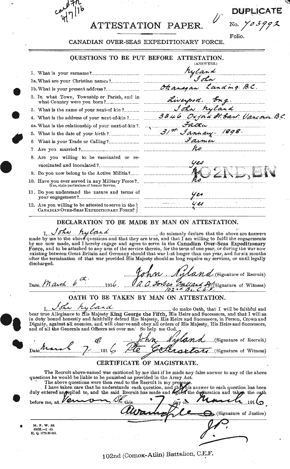 Personnel Records of the First World War - CEF 555446a