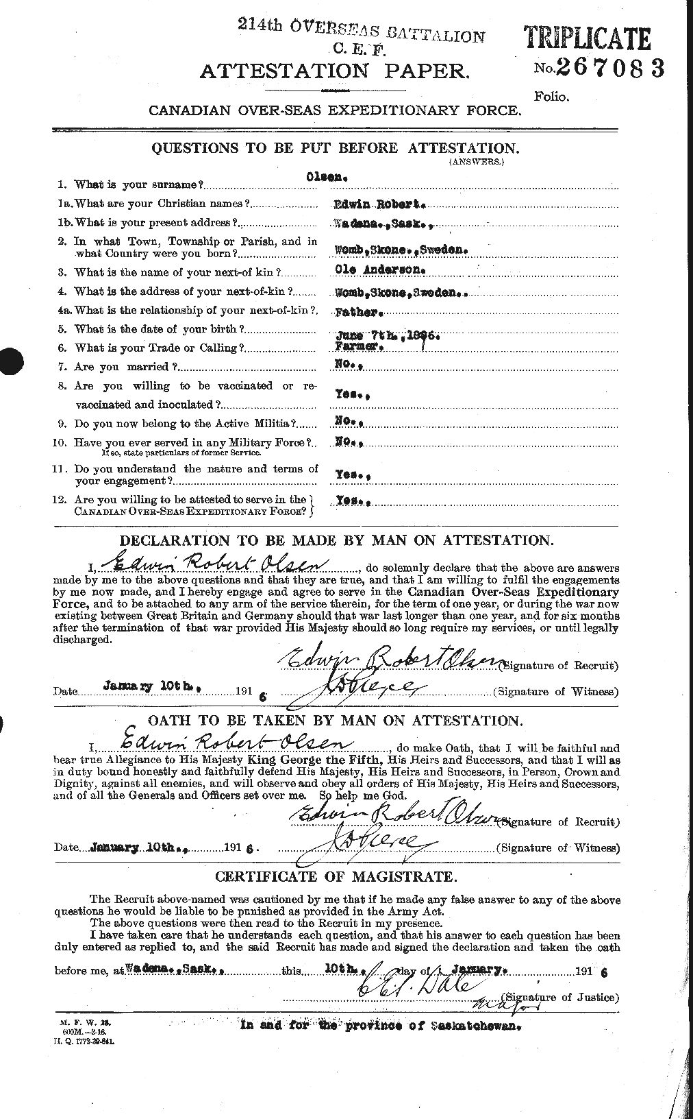 Dossiers du Personnel de la Première Guerre mondiale - CEC 555774a