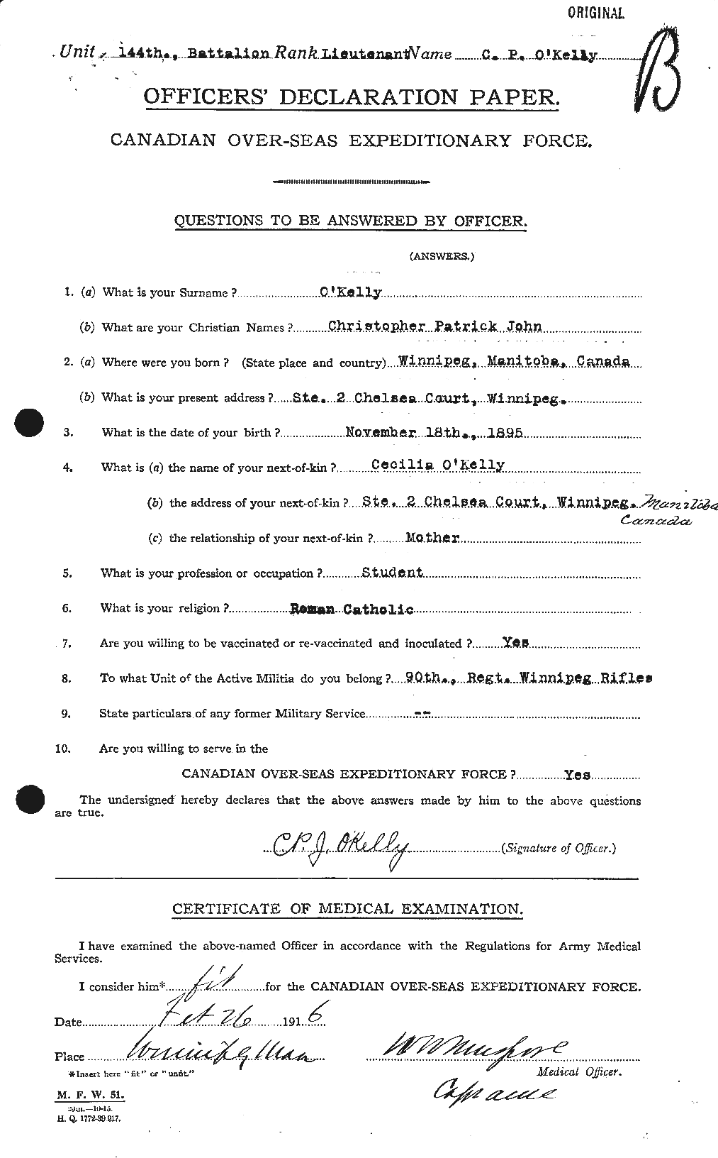 Dossiers du Personnel de la Première Guerre mondiale - CEC 556360a