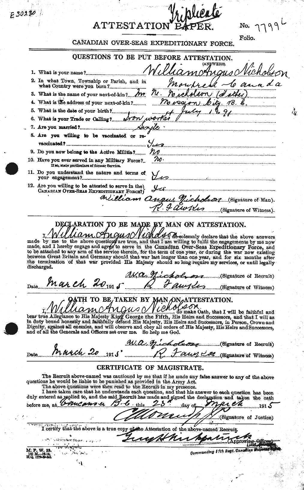 Personnel Records of the First World War - CEF 556489a