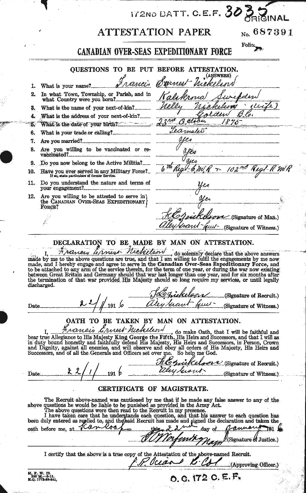 Dossiers du Personnel de la Première Guerre mondiale - CEC 556544a