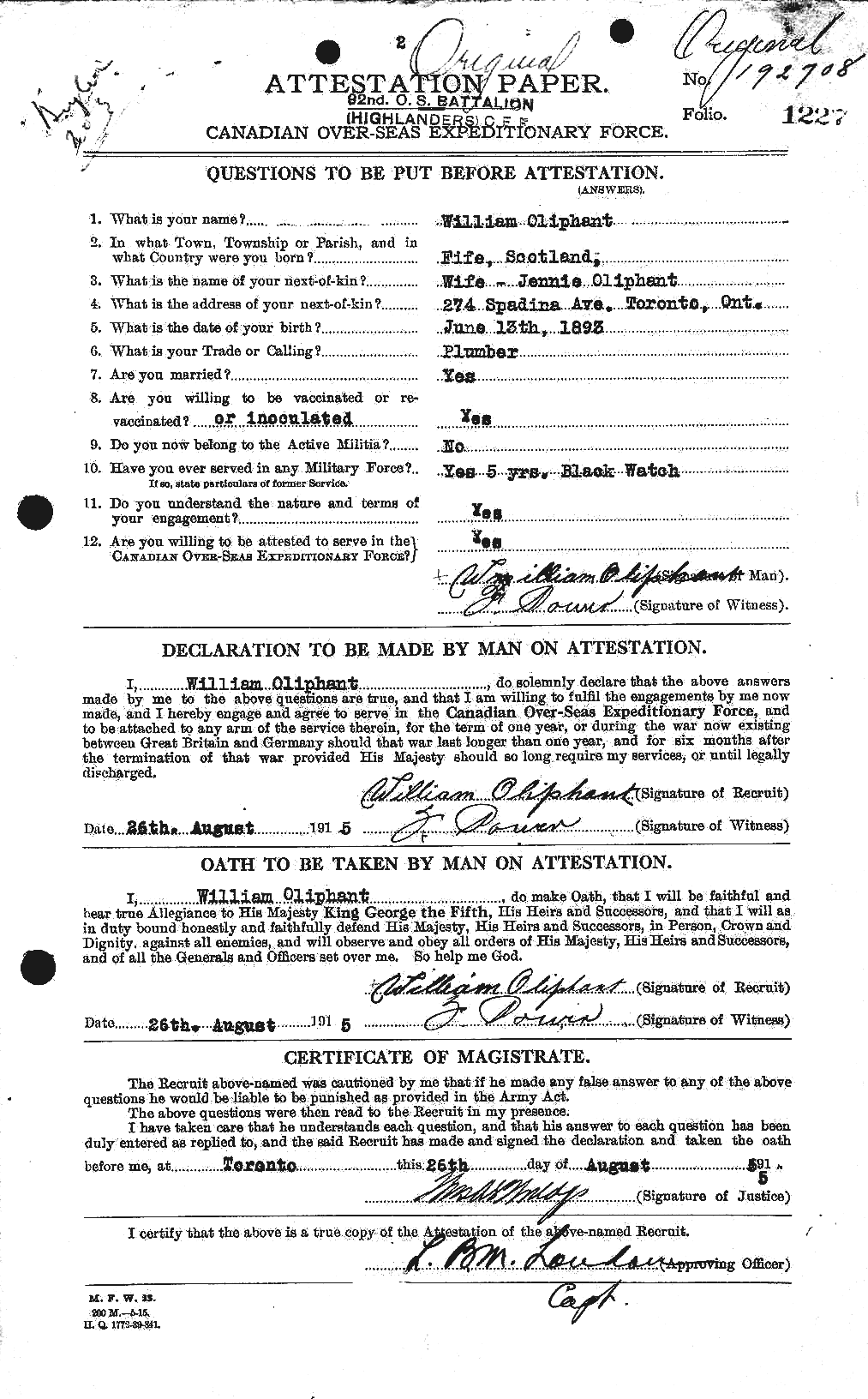 Personnel Records of the First World War - CEF 557070a