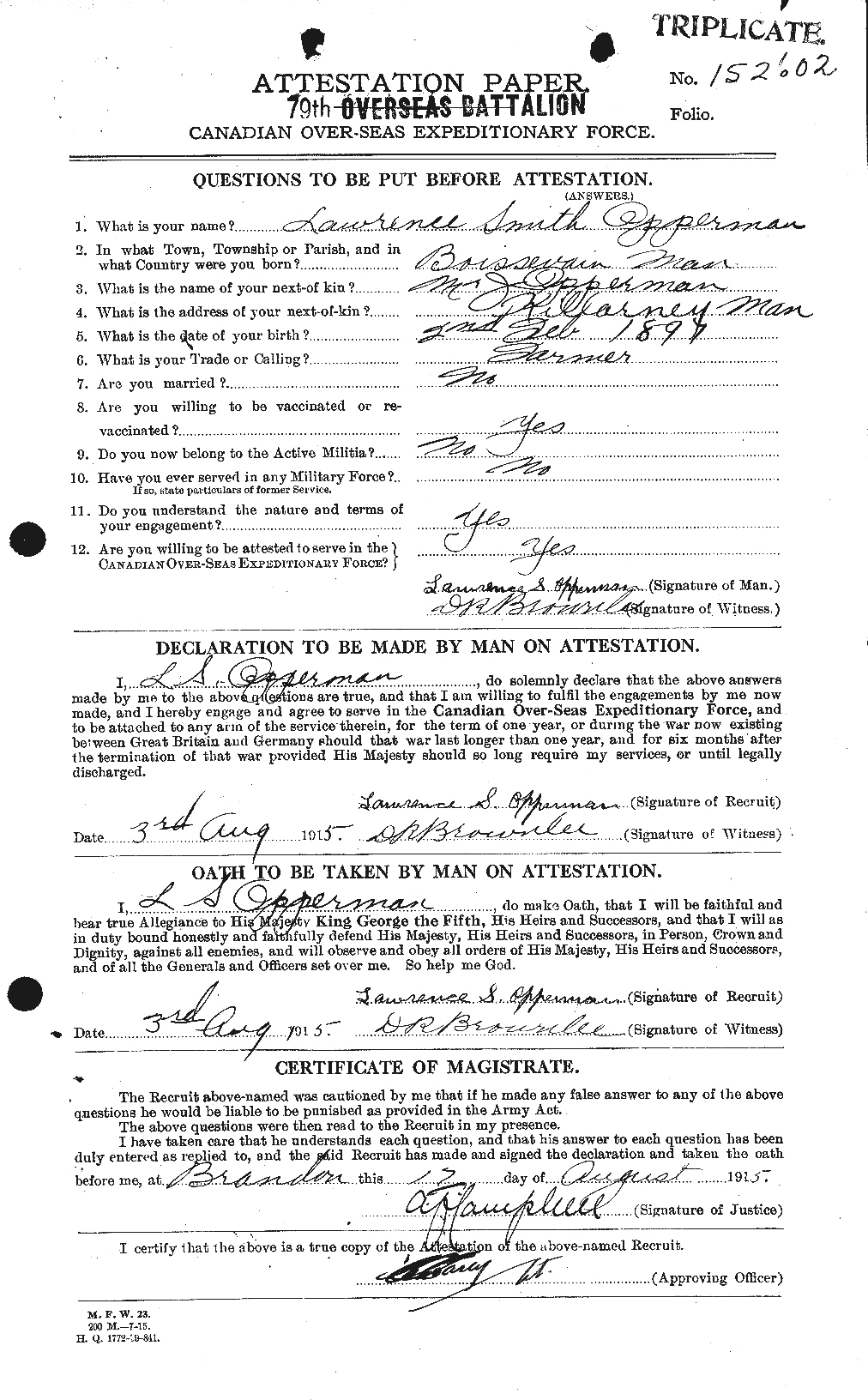 Dossiers du Personnel de la Première Guerre mondiale - CEC 559275a
