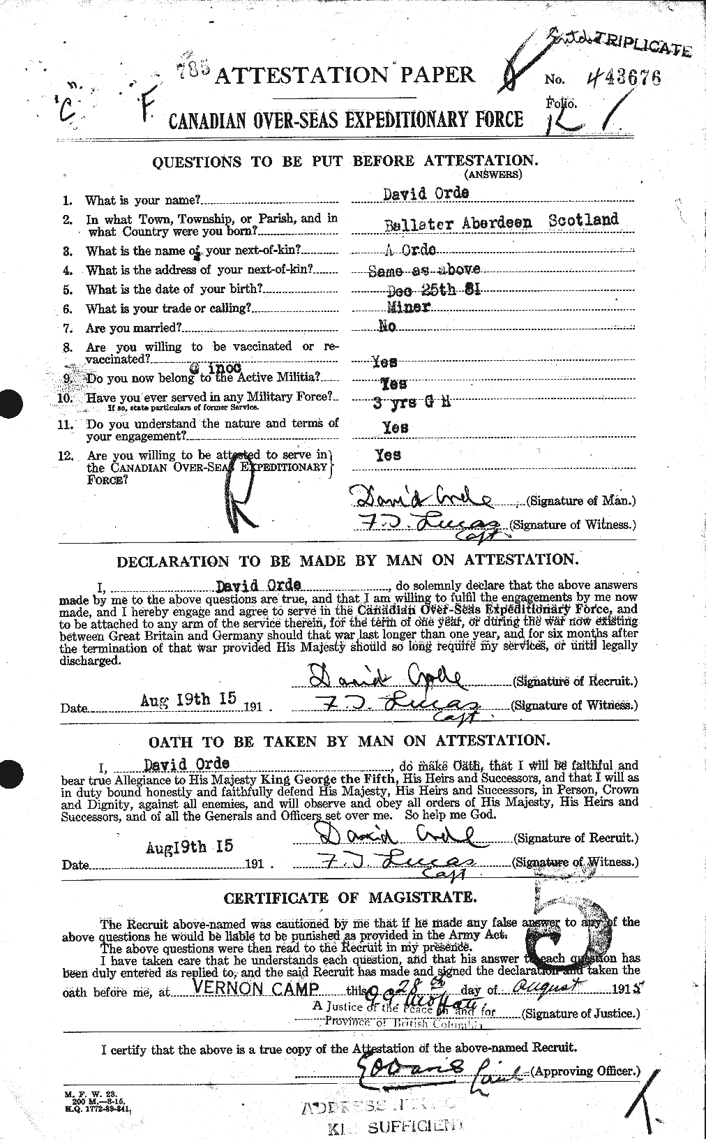 Dossiers du Personnel de la Première Guerre mondiale - CEC 559415a