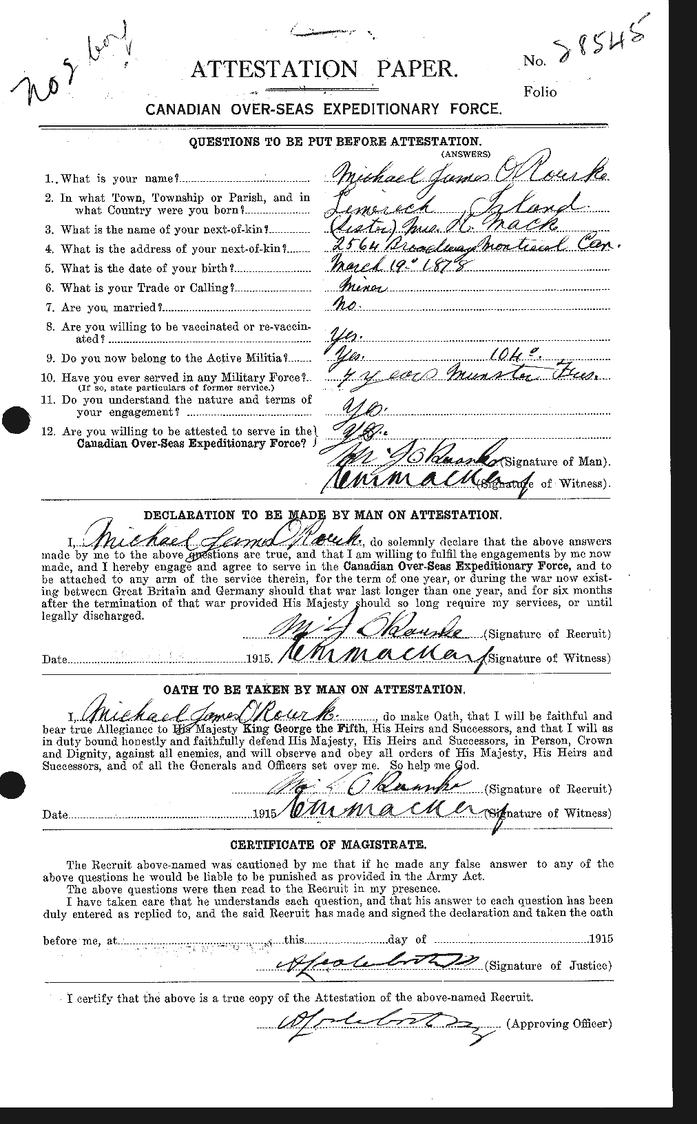 Dossiers du Personnel de la Première Guerre mondiale - CEC 559802a